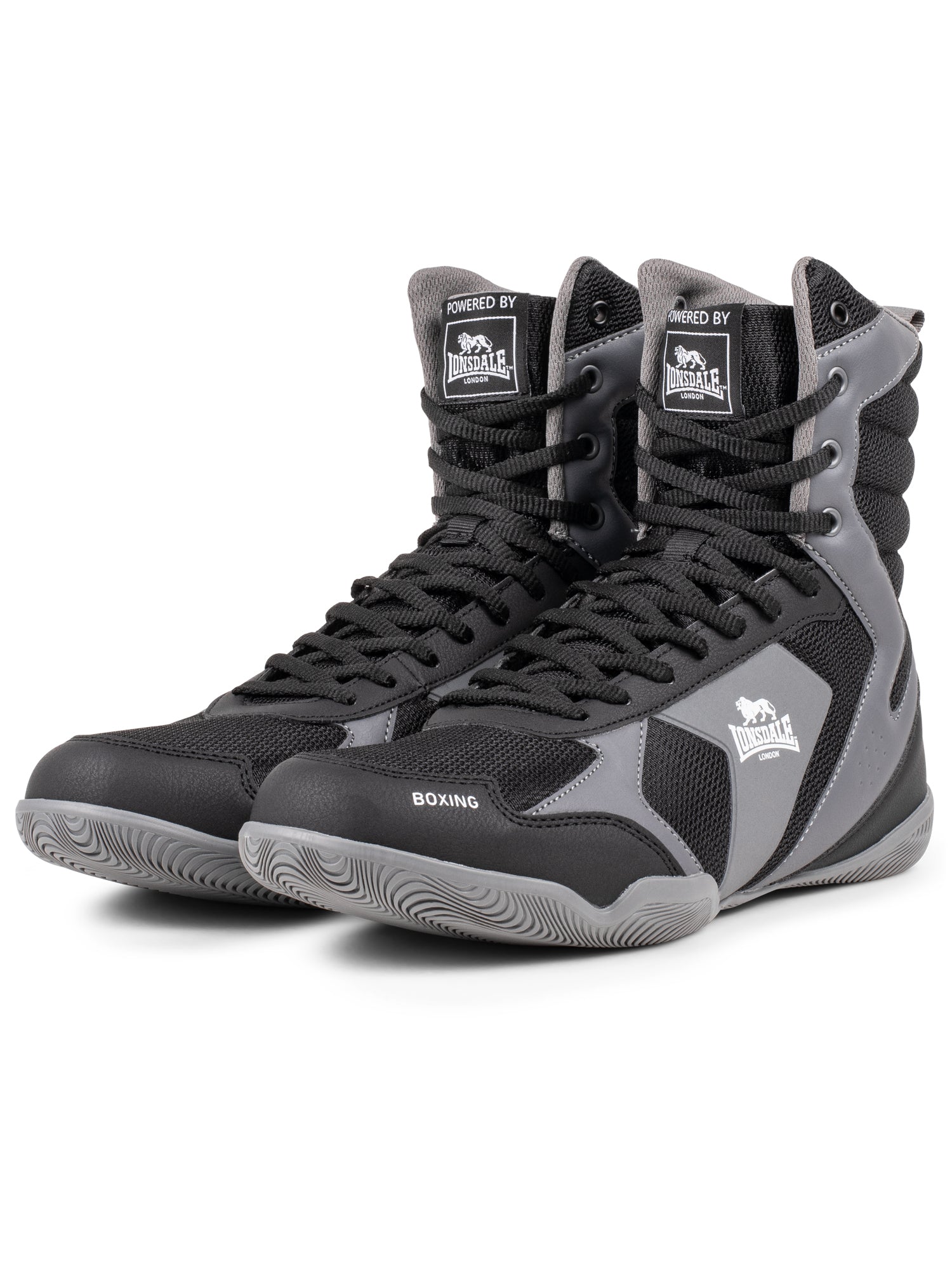 Schwarz-graue Lonsdale Boxschuhe aus Mesh mit gutem Grip und Knöchelstütze
