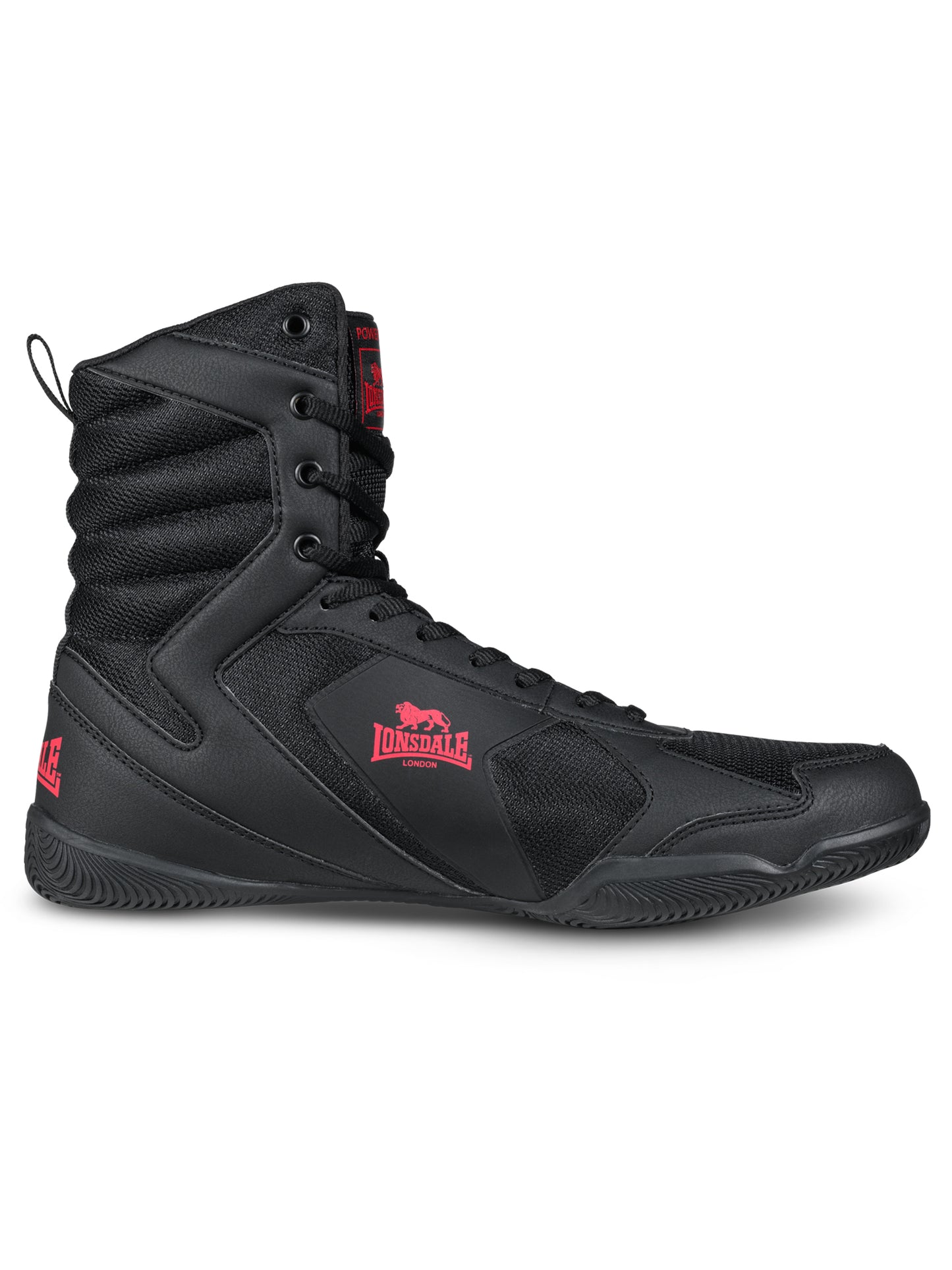 Schwarz-rote Lonsdale Boxschuhe aus Mesh mit gutem Grip und Knöchelstütze
