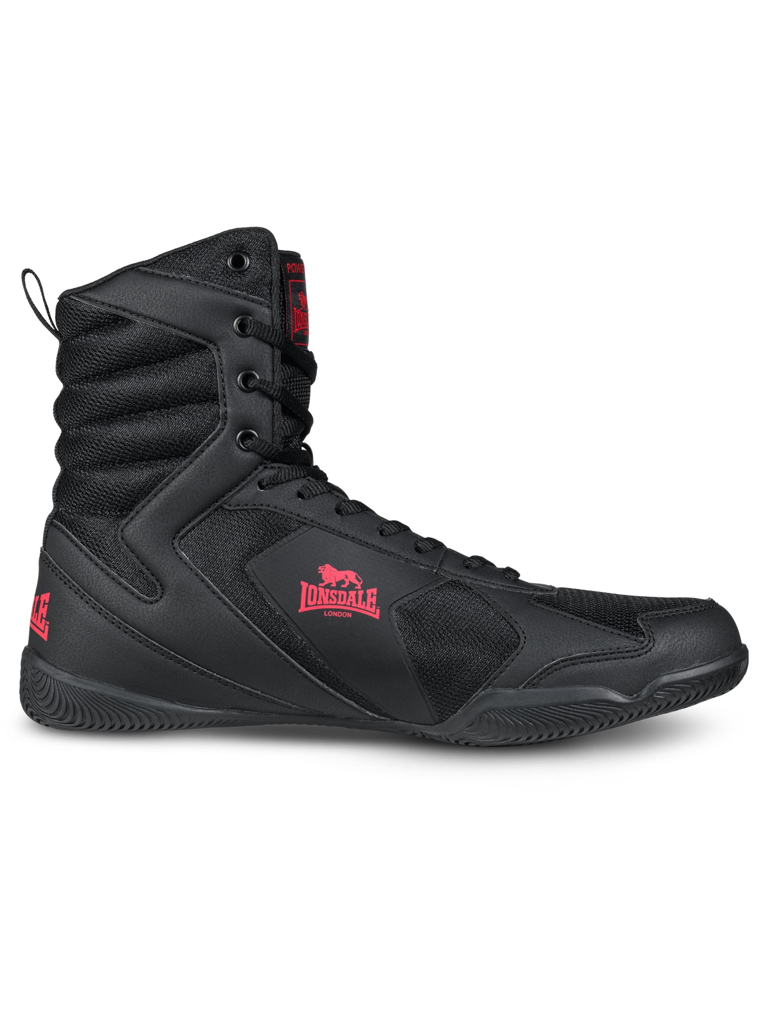 Schwarz-rote Lonsdale Boxschuhe aus Mesh mit gutem Grip und Knöchelstütze