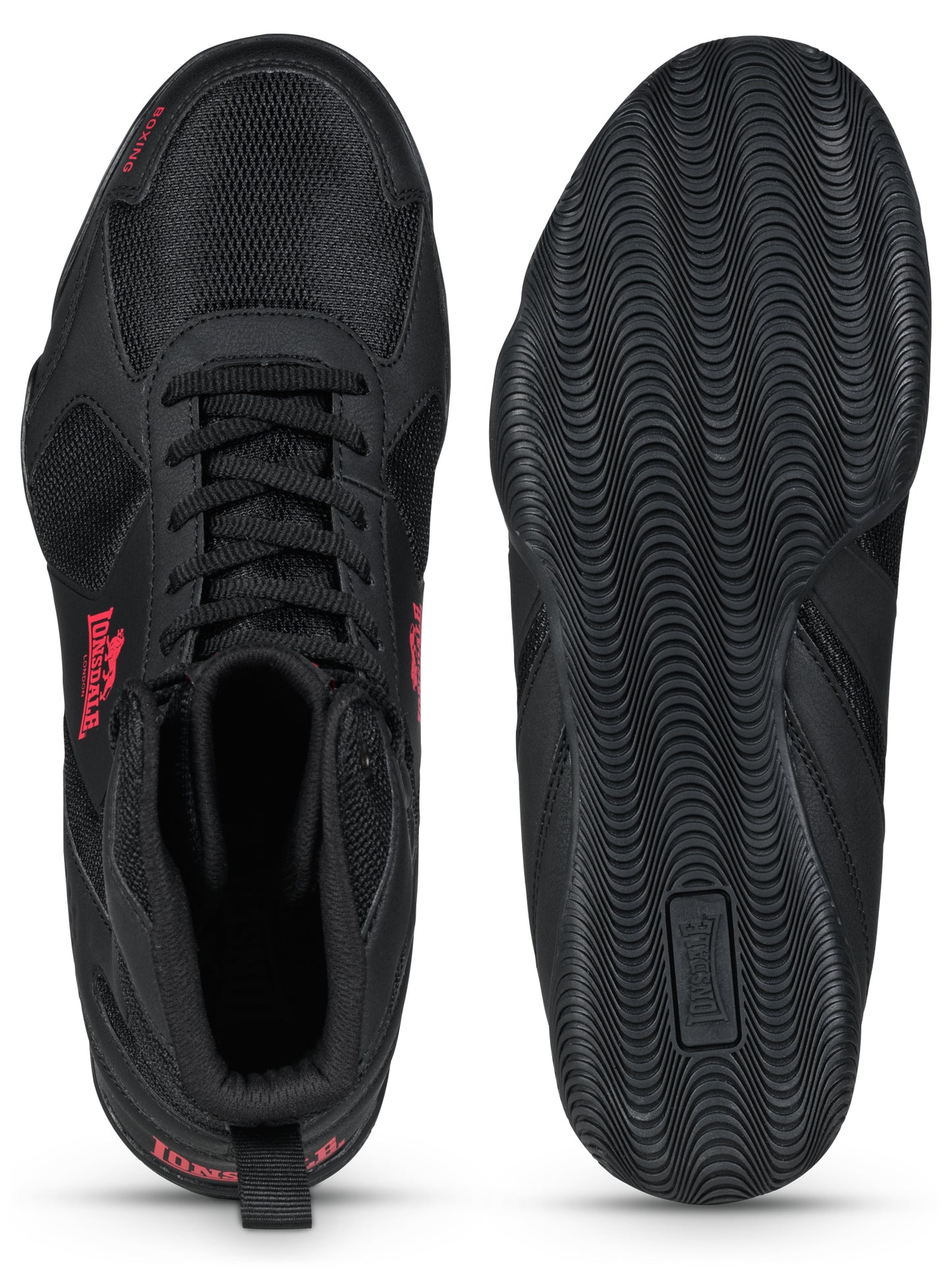 chwarz-rote Lonsdale Boxschuhe aus Mesh mit gutem Grip und Knöchelstütze