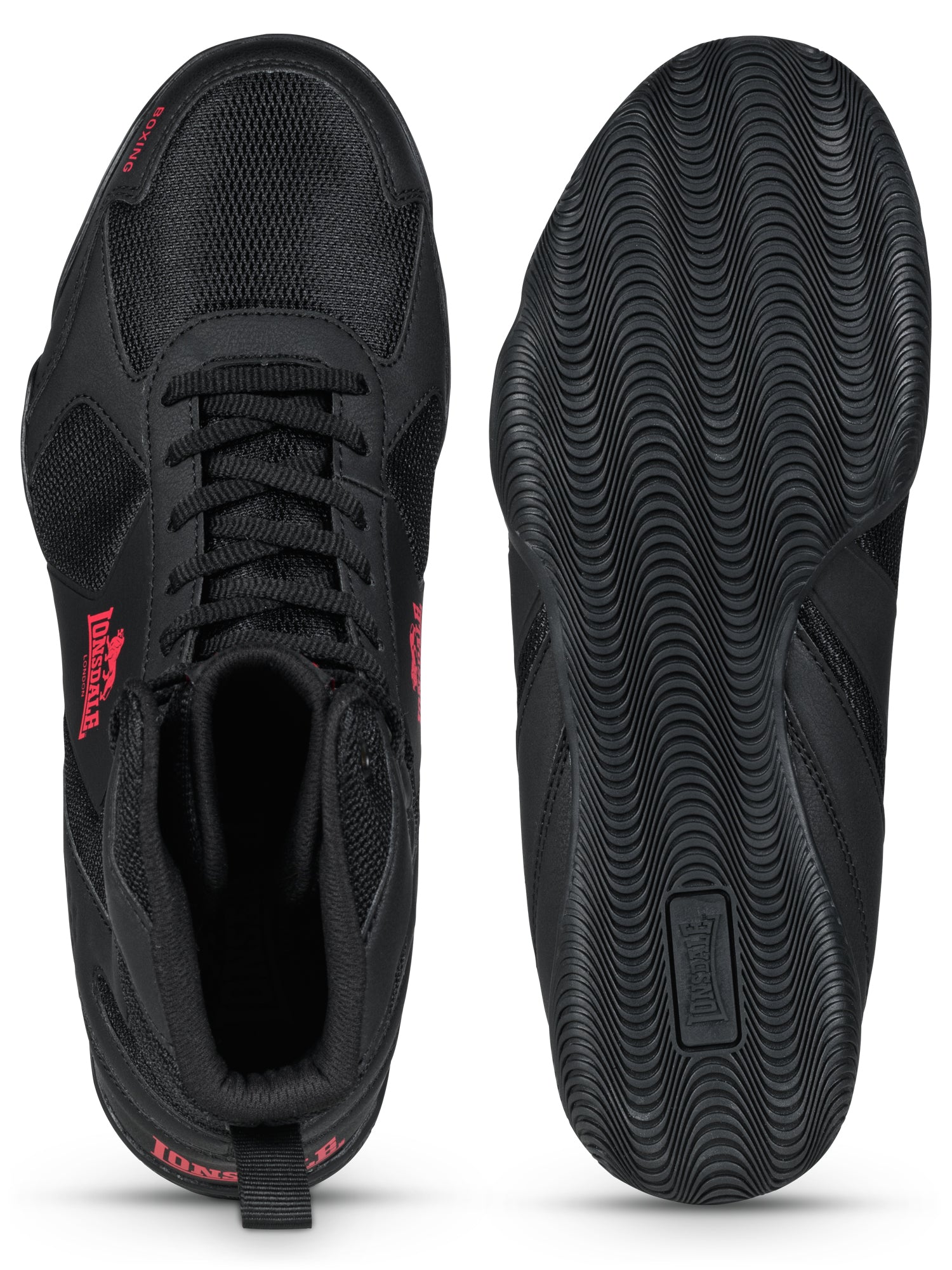 chwarz-rote Lonsdale Boxschuhe aus Mesh mit gutem Grip und Knöchelstütze