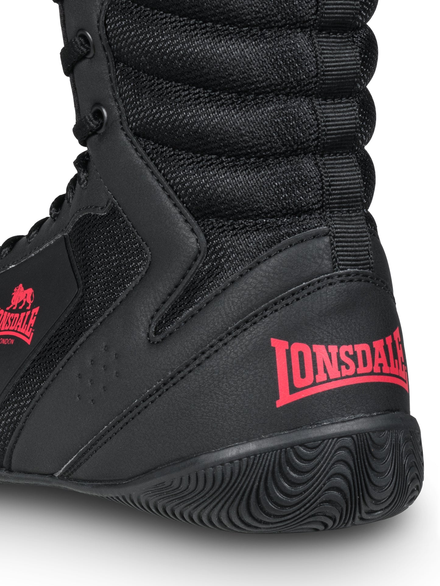 chwarz-rote Lonsdale Boxschuhe aus Mesh mit gutem Grip und Knöchelstütze