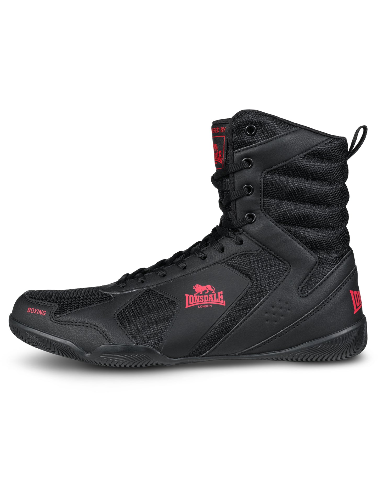 chwarz-rote Lonsdale Boxschuhe aus Mesh mit gutem Grip und Knöchelstütze