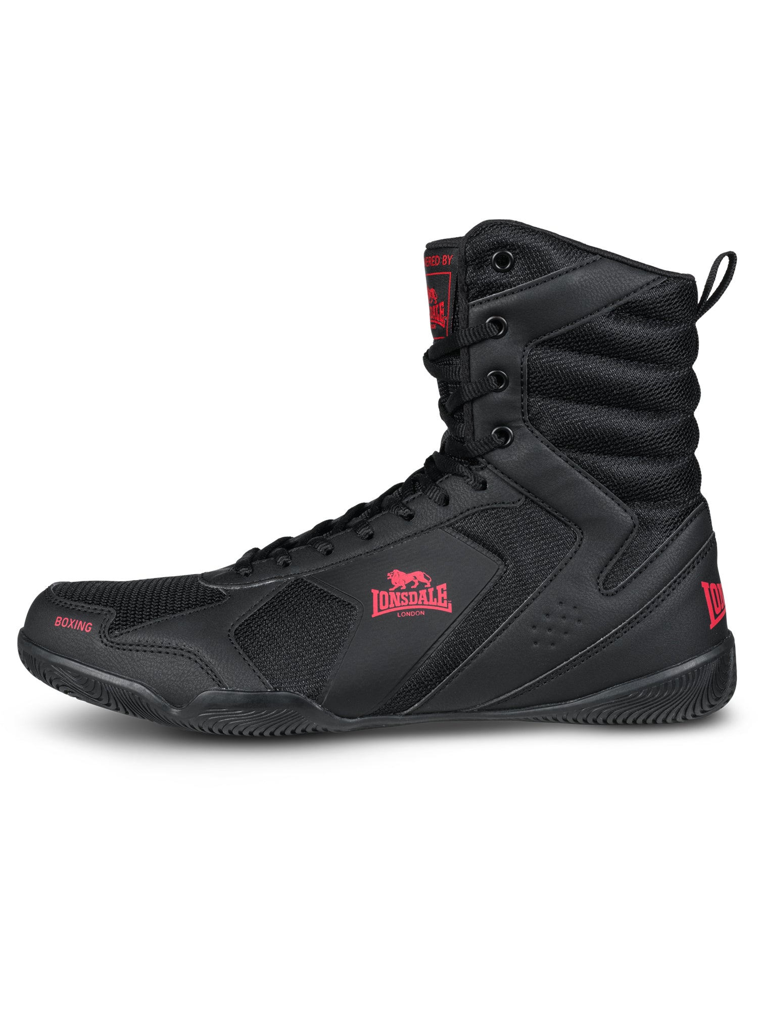 chwarz-rote Lonsdale Boxschuhe aus Mesh mit gutem Grip und Knöchelstütze
