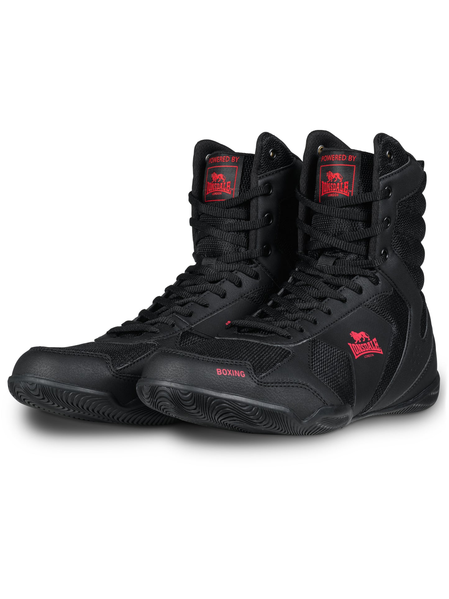 chwarz-rote Lonsdale Boxschuhe aus Mesh mit gutem Grip und Knöchelstütze