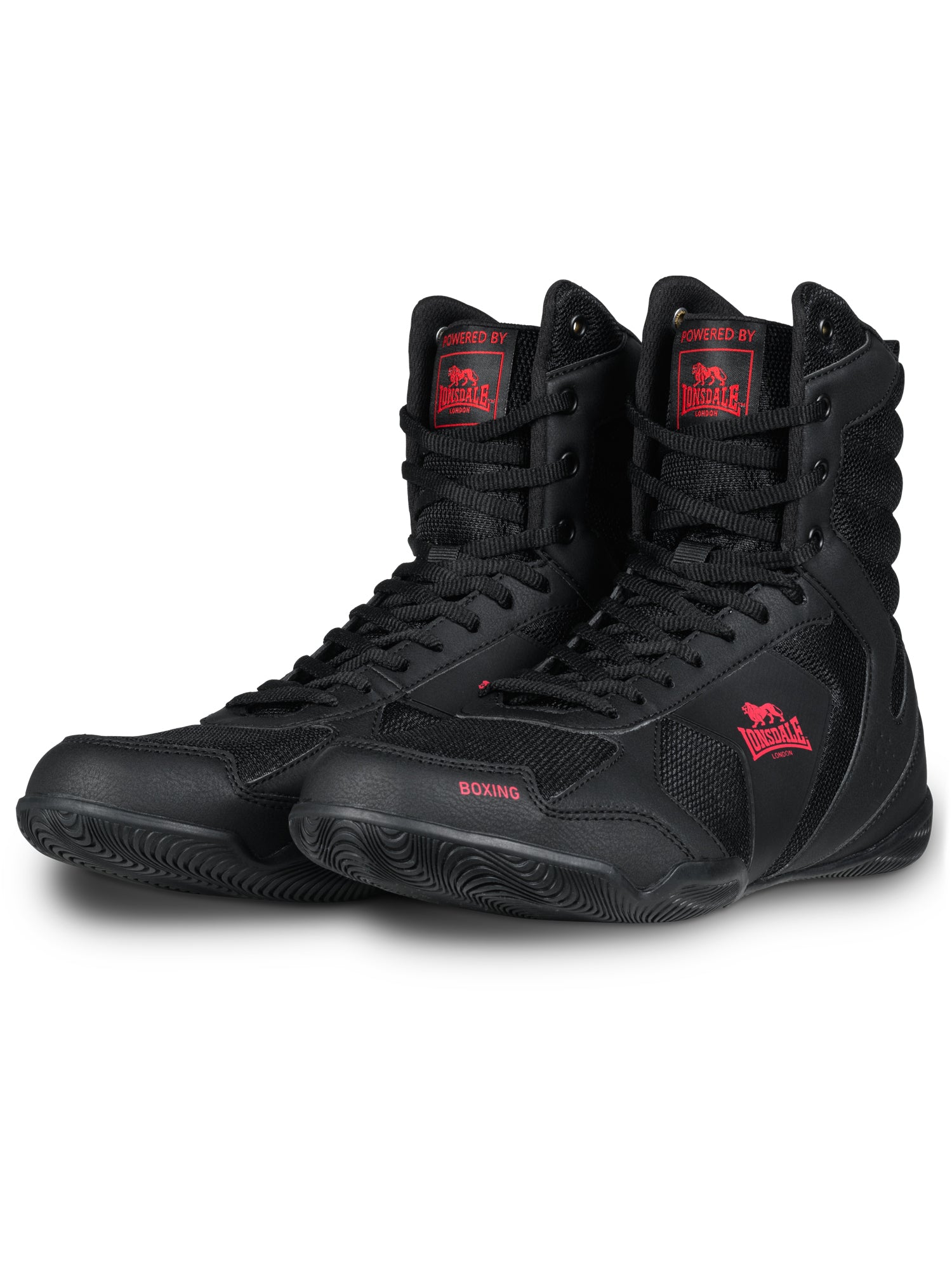 chwarz-rote Lonsdale Boxschuhe aus Mesh mit gutem Grip und Knöchelstütze
