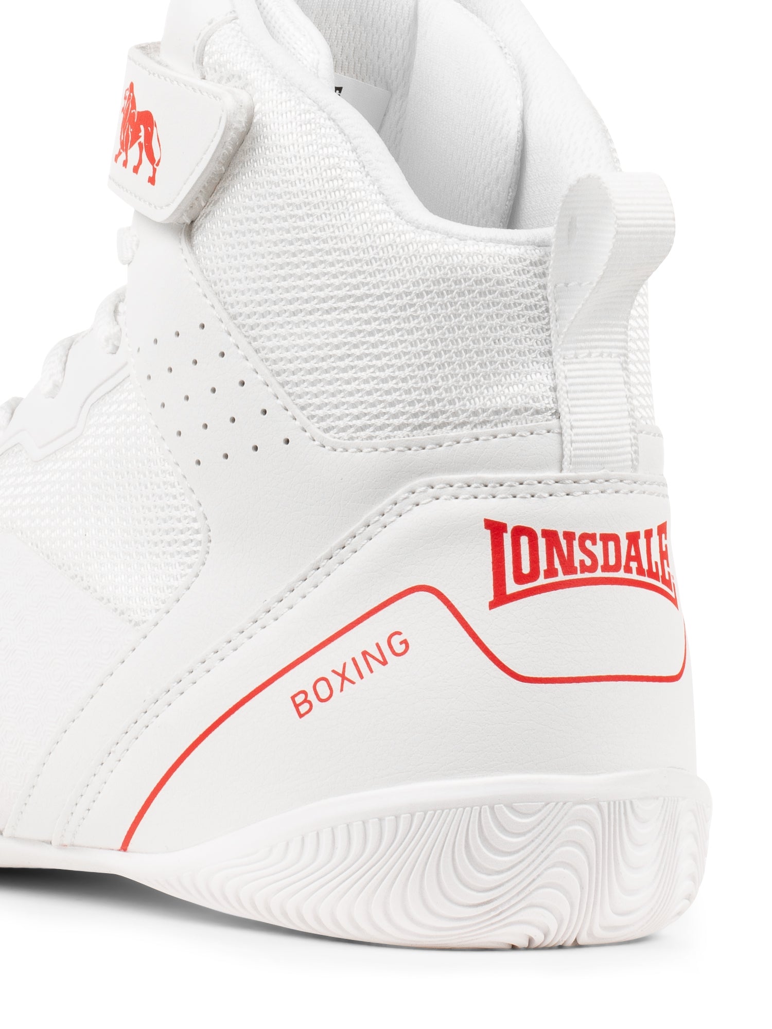 Lonsdale Boxschuhe Weiss/Rot aus leichtem PU/Mesh mit stabilem Halt und normalem Schaft.