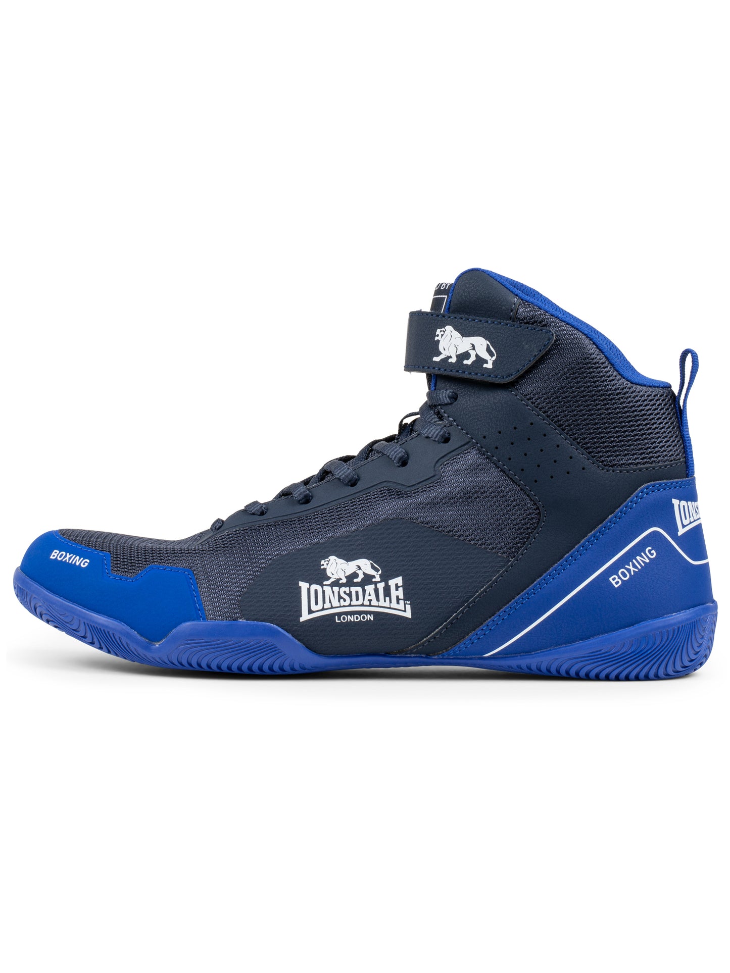 Lonsdale Boxschuhe Navy/Blau aus leichtem PU/Mesh mit stabilem Halt und normalem Schaft.