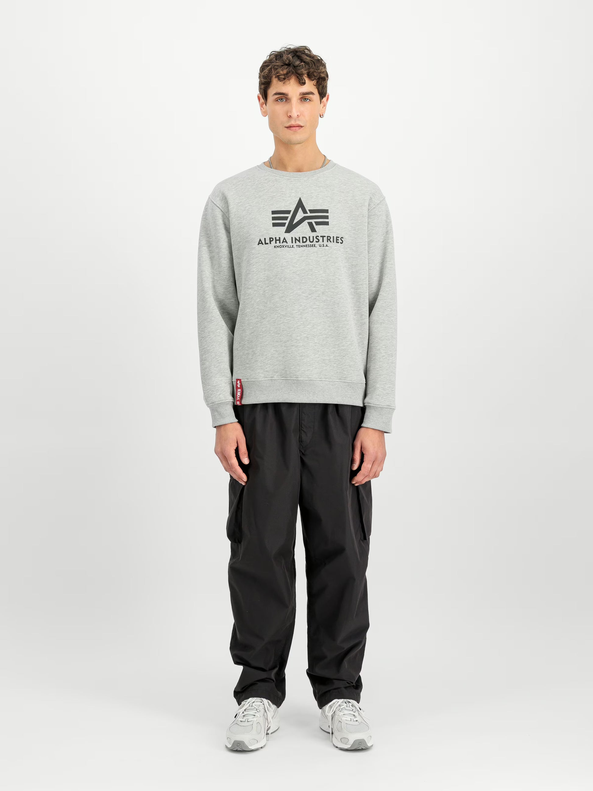 Detailansicht Brustdruck – Alpha Industries Logo auf Basic Sweater