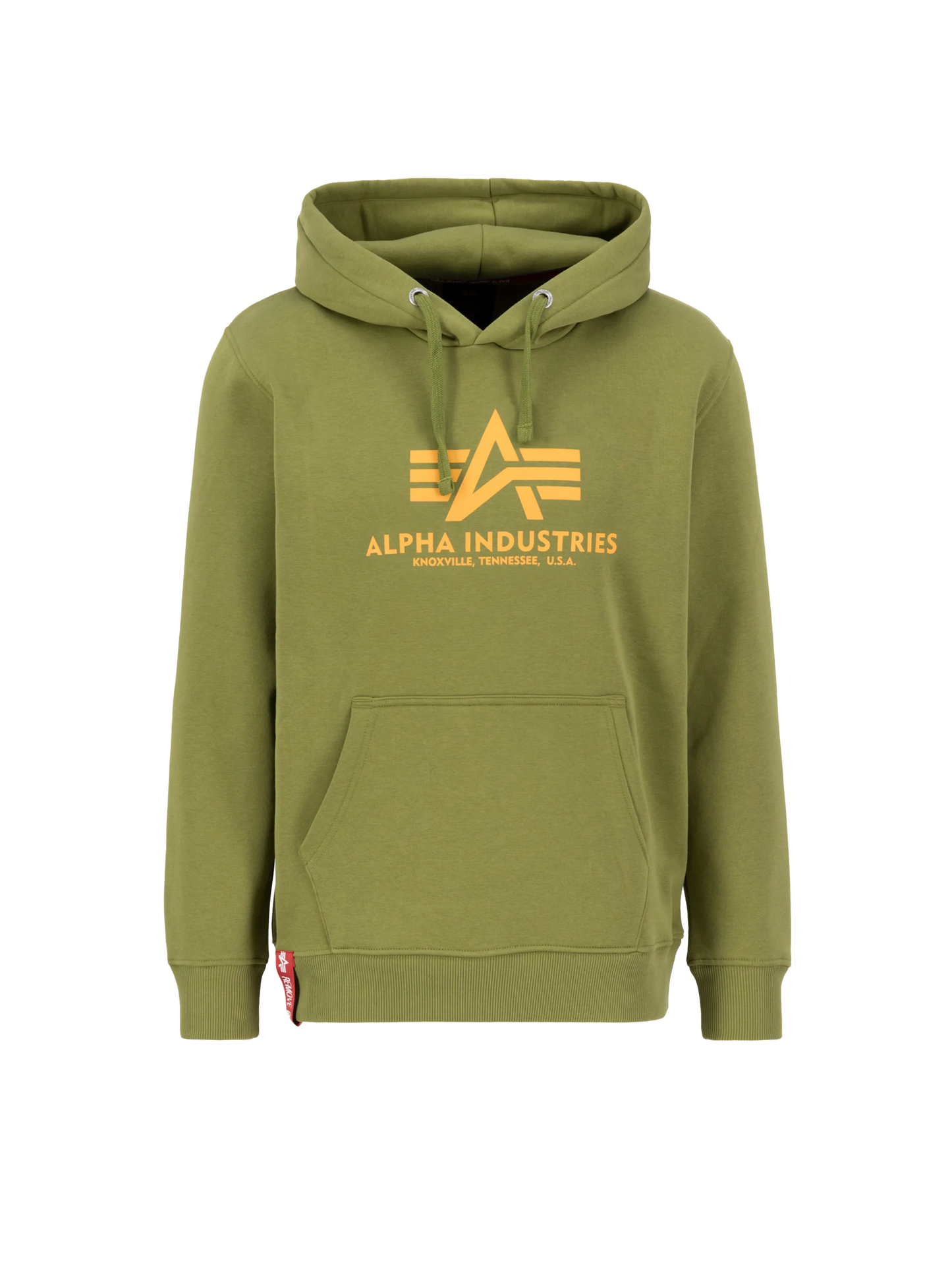 Alpha Industries Basic Hoodie Herren – Vorderansicht mit Logo moss green grün
