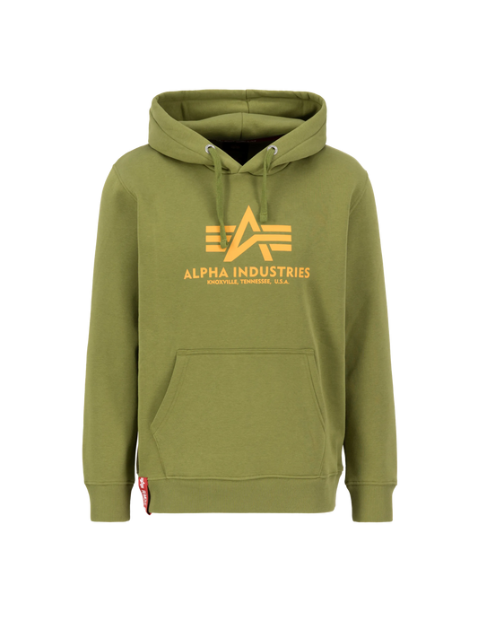 Alpha Industries Basic Hoodie Herren – Vorderansicht mit Logo moss green grün
