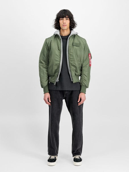 Alpha Industries MA-1 D-Tec Bomberjacke Herren Slim Fit – Nylonjacke in Sage Green mit Kapuze, bluepalm.ch Schweiz