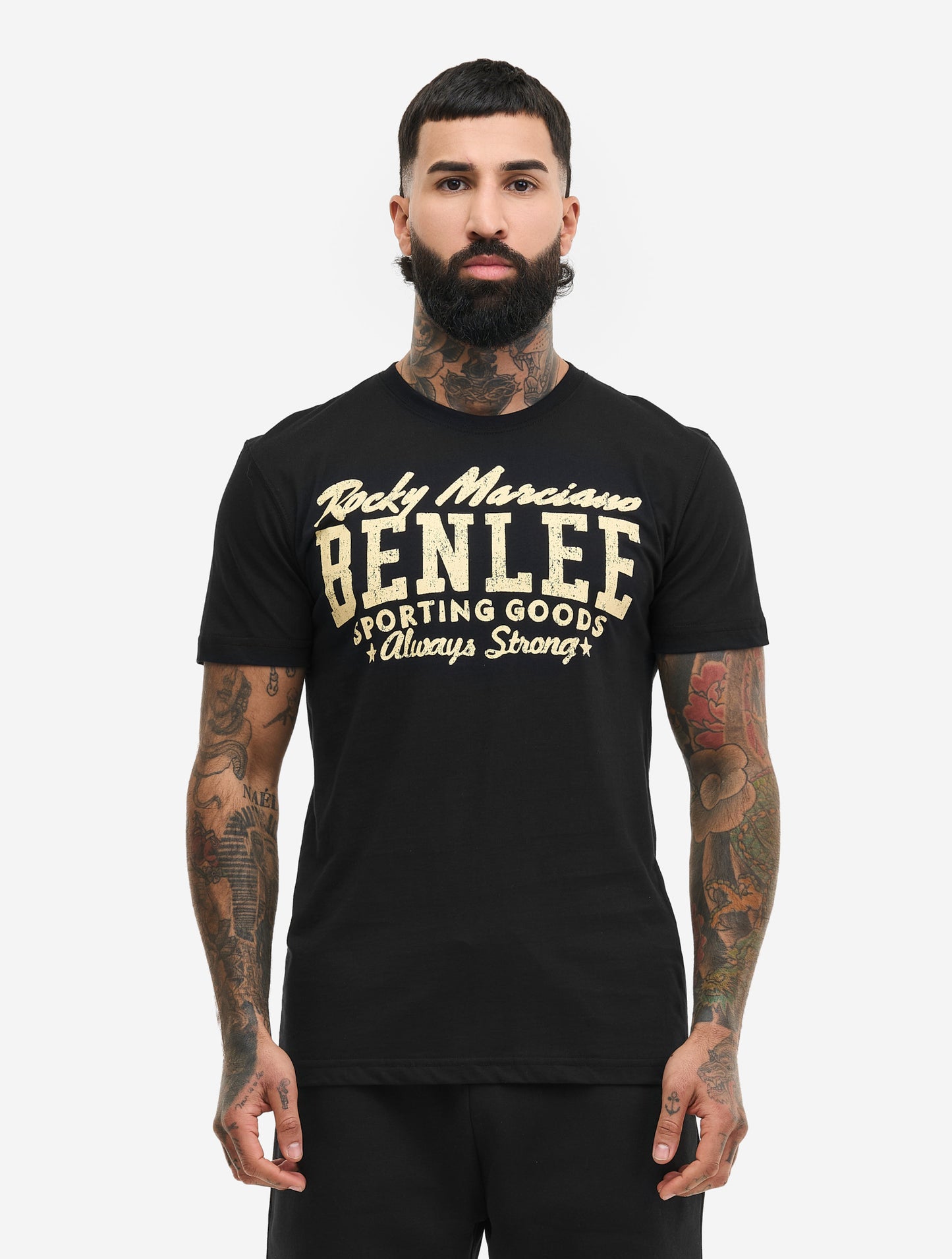 Schwarzes BENLEE Herren T-Shirt aus Baumwolle mit grossem Vintage-Logo-Print, normale Passform.