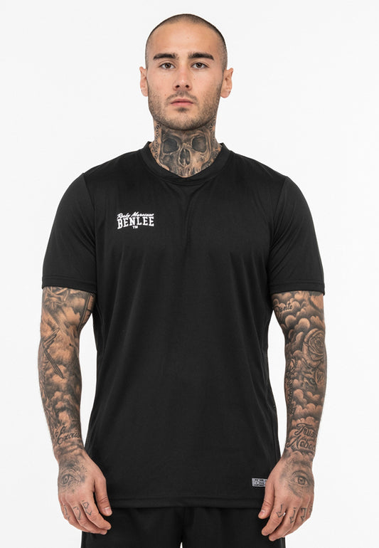 Schwarzes BENLEE Herren-Funktionsshirt in schmaler Passform, mit seitlichen Mesh-Einsätzen und gesticktem Brustlogo