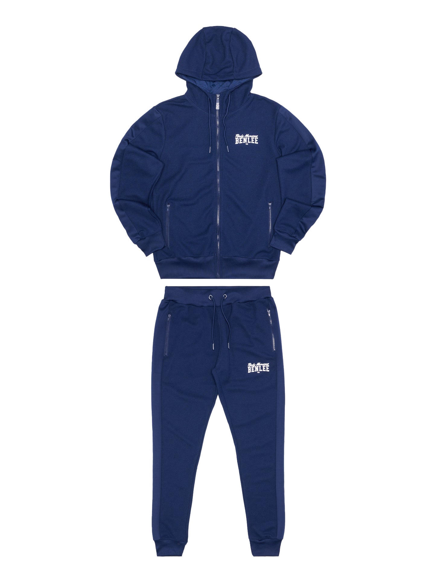 Navy BENLEE Jogginganzug Slim Fit aus Polyester mit Kapuzenjacke, Reissverschluss, Logo und Taschen.