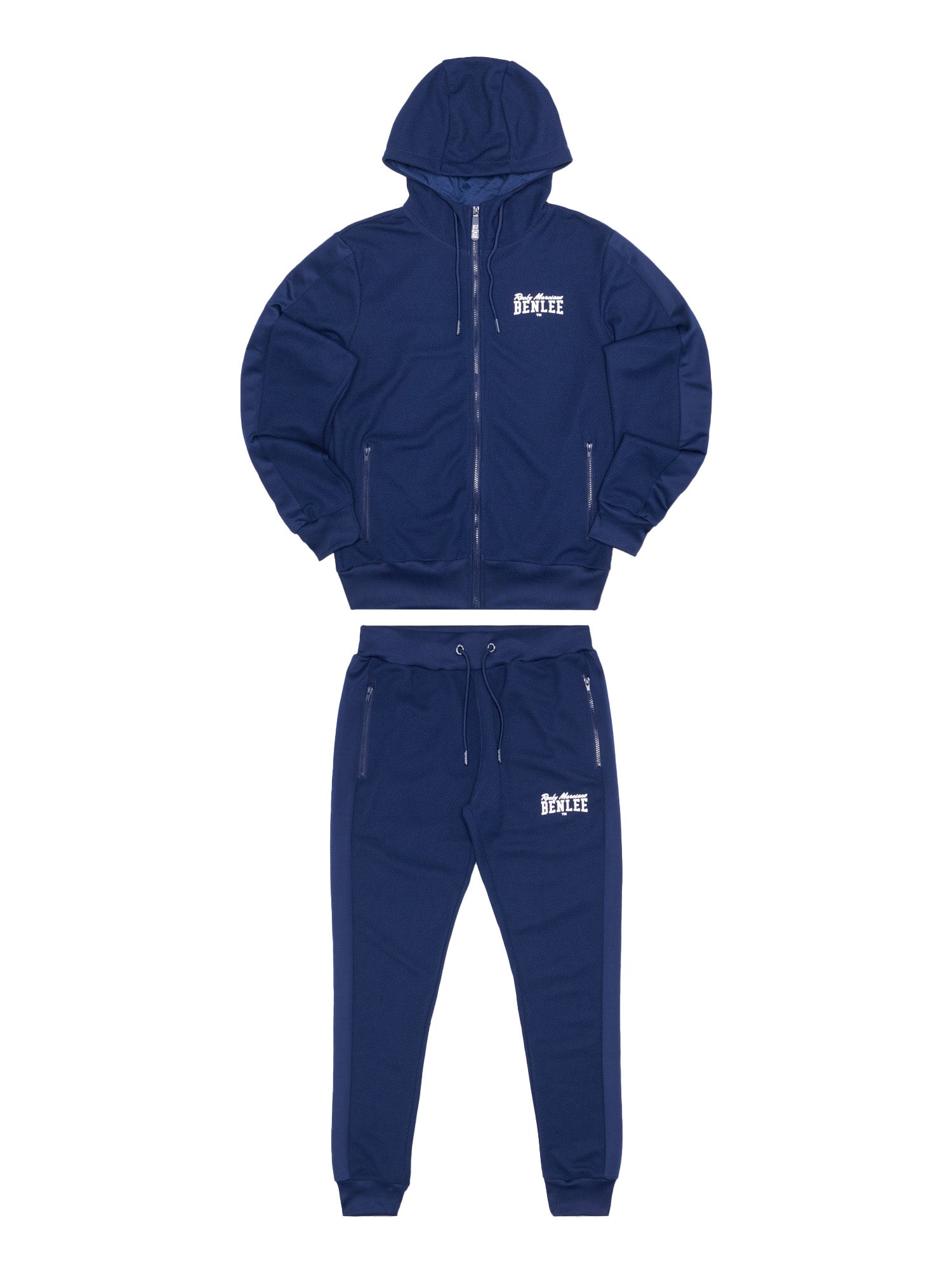 Navy BENLEE Jogginganzug Slim Fit aus Polyester mit Kapuzenjacke, Reissverschluss, Logo und Taschen.