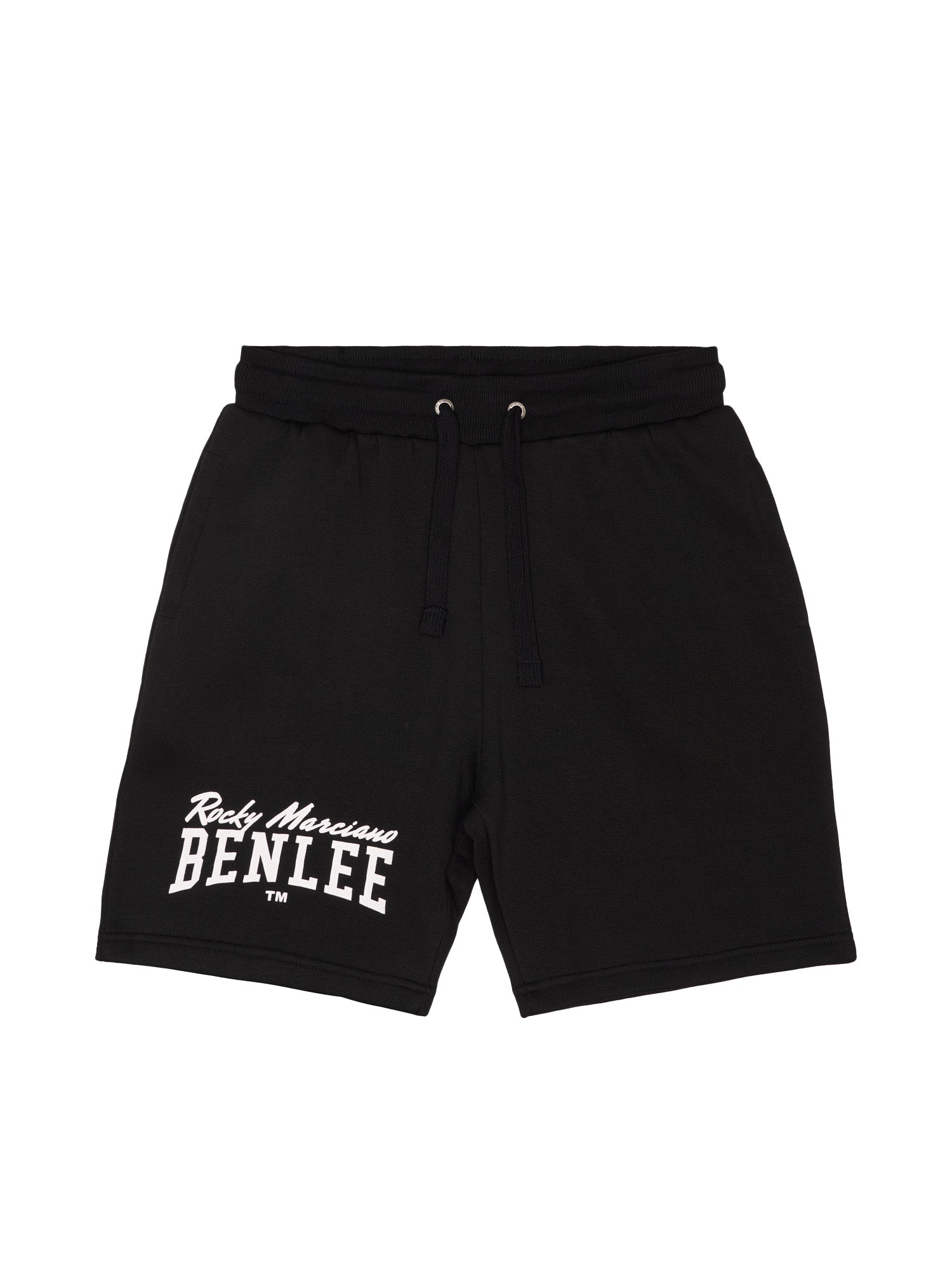 Benlee Sport Shorts in Schwarz mit weissem Logo-Print, Fleece-Material, reguläre Passform.
