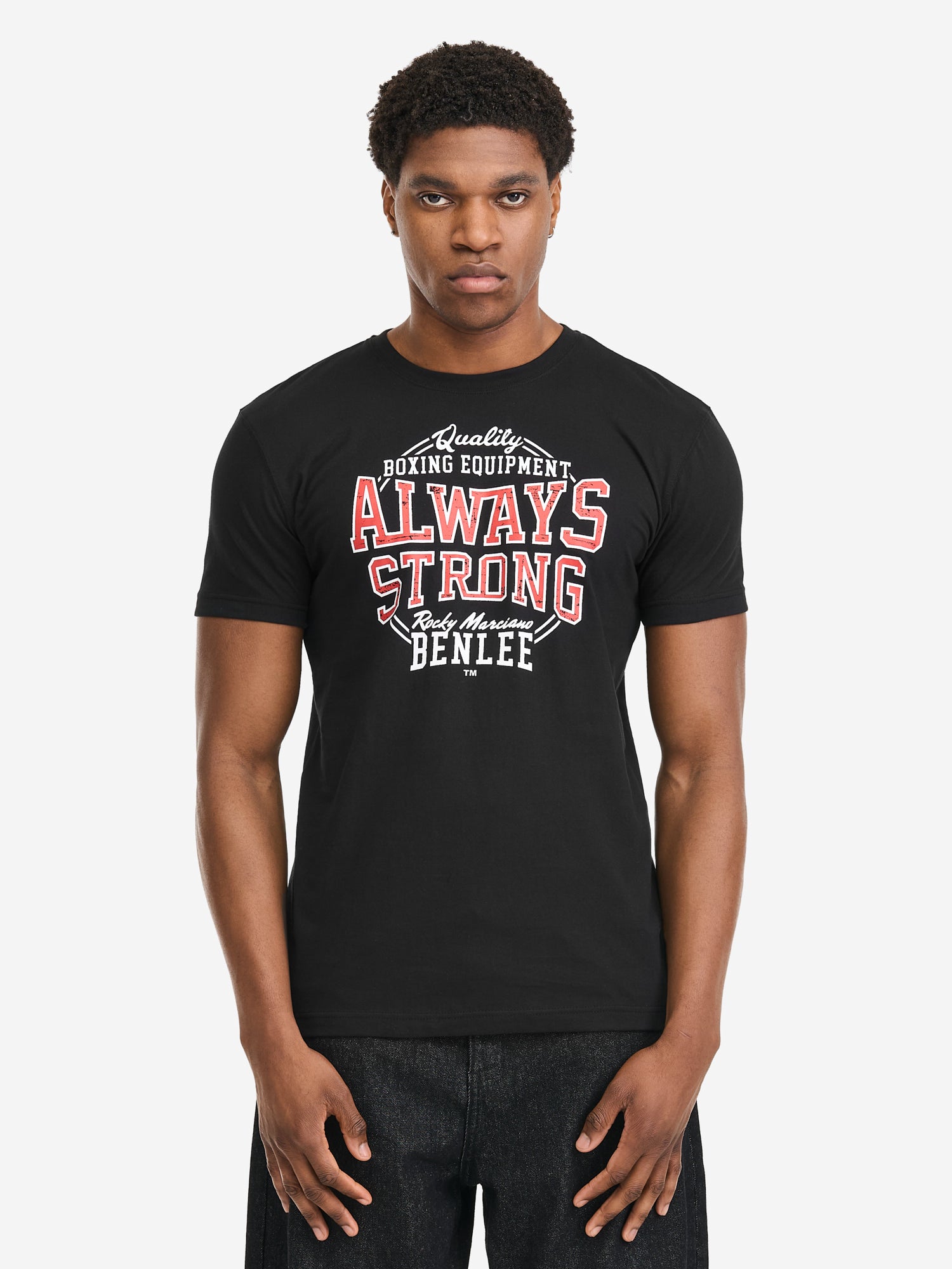 BENLEE schwarzes Herren T-Shirt, normale Passform, Vintage-Brustprint, Baumwoll-Jersey