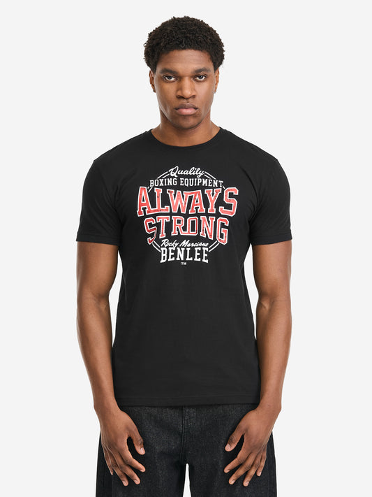 BENLEE schwarzes Herren T-Shirt, normale Passform, Vintage-Brustprint, Baumwoll-Jersey