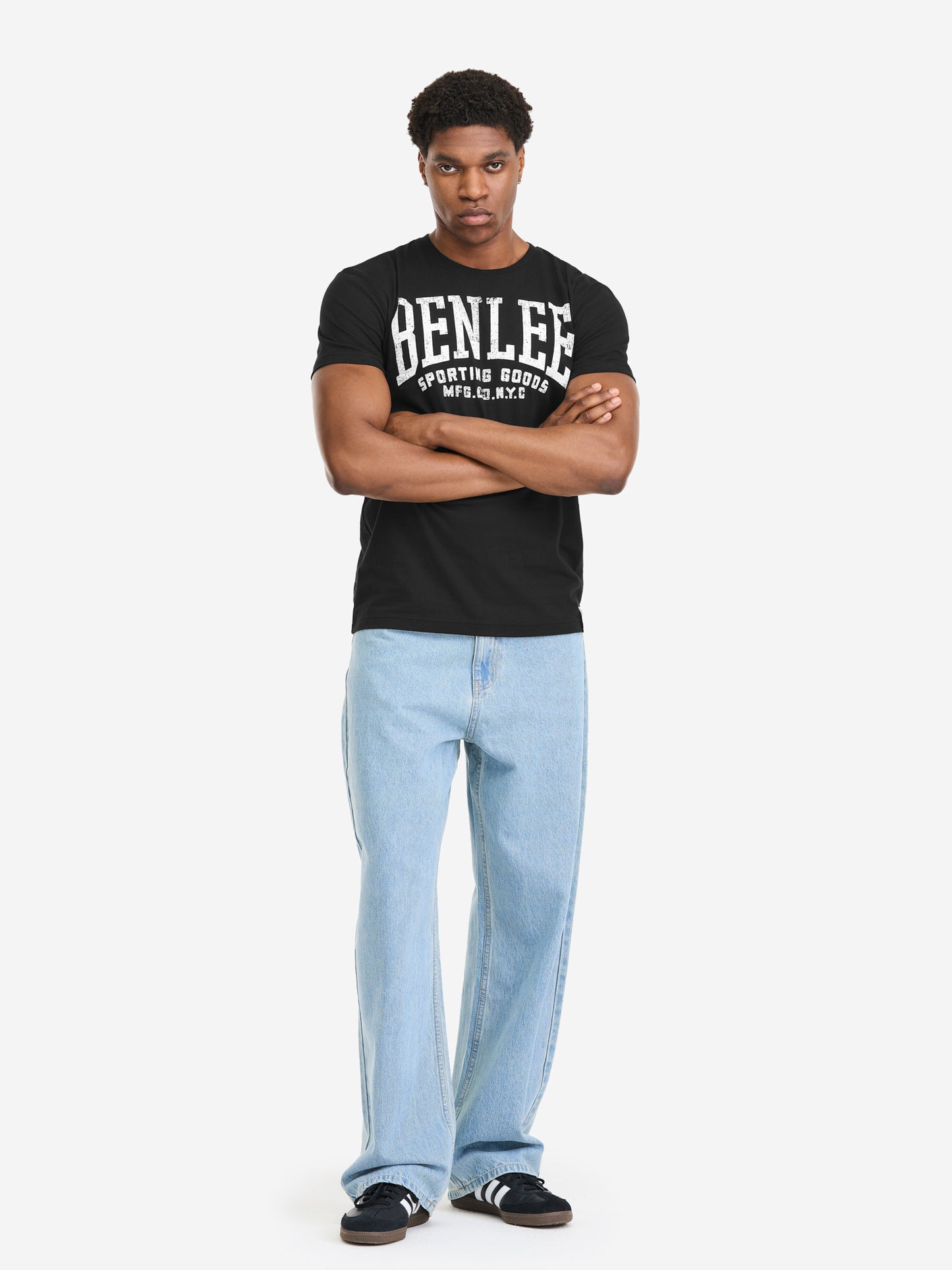 Benlee Herren T-Shirt schwarz mit Vintage-Logo-Print, normale Passform