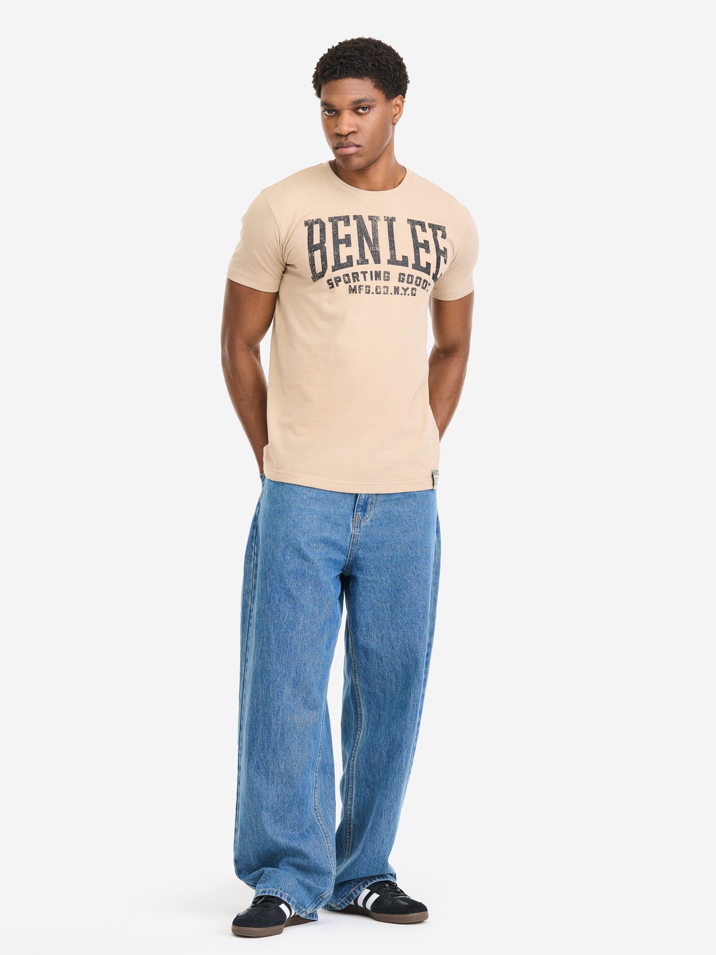 Benlee Herren T-Shirt sand mit Vintage-Logo-Print, normale Passform