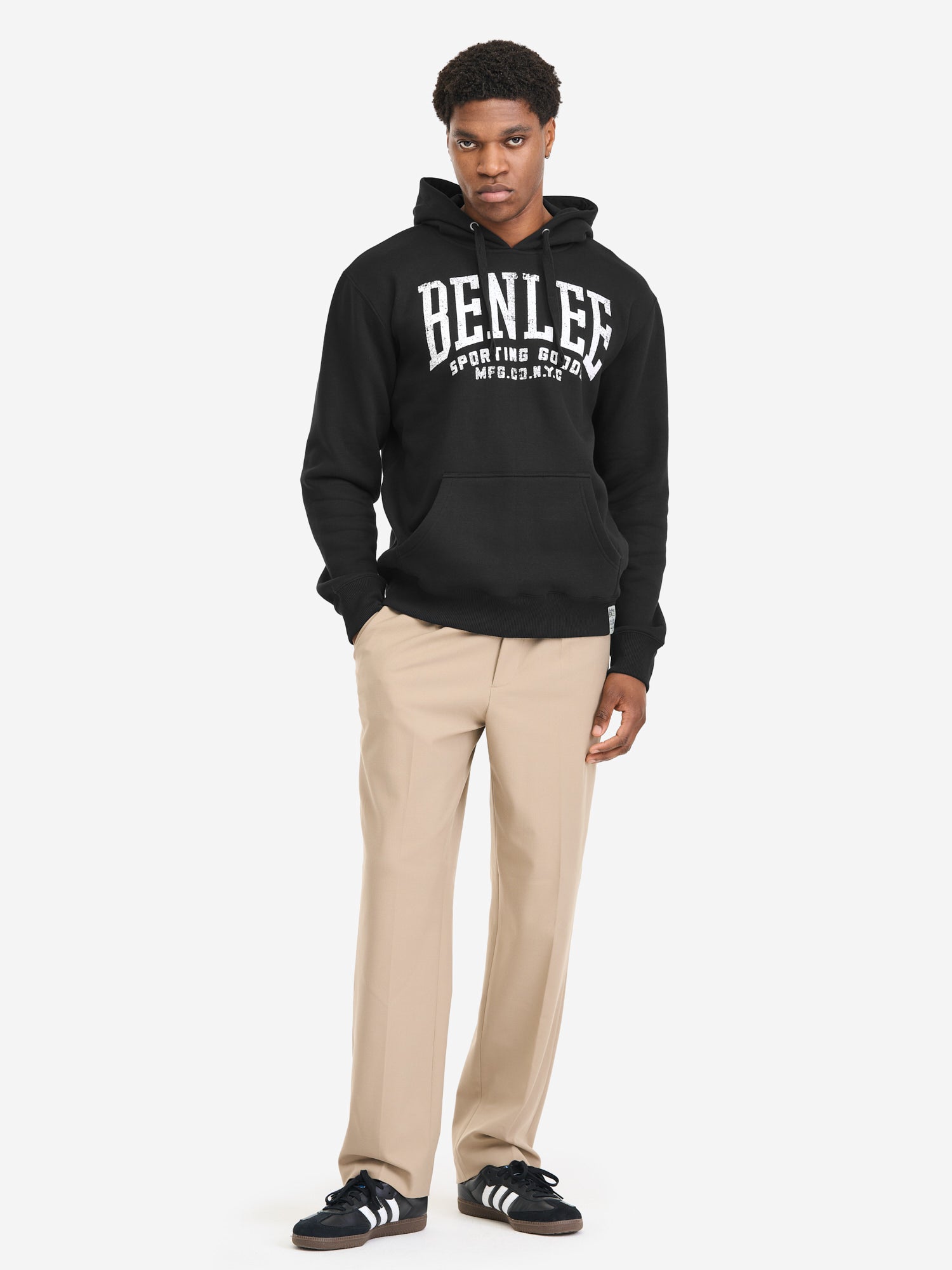 BENLEE Herren Hoodie schwarz mit Vintage-Logo-Print, normale Passform