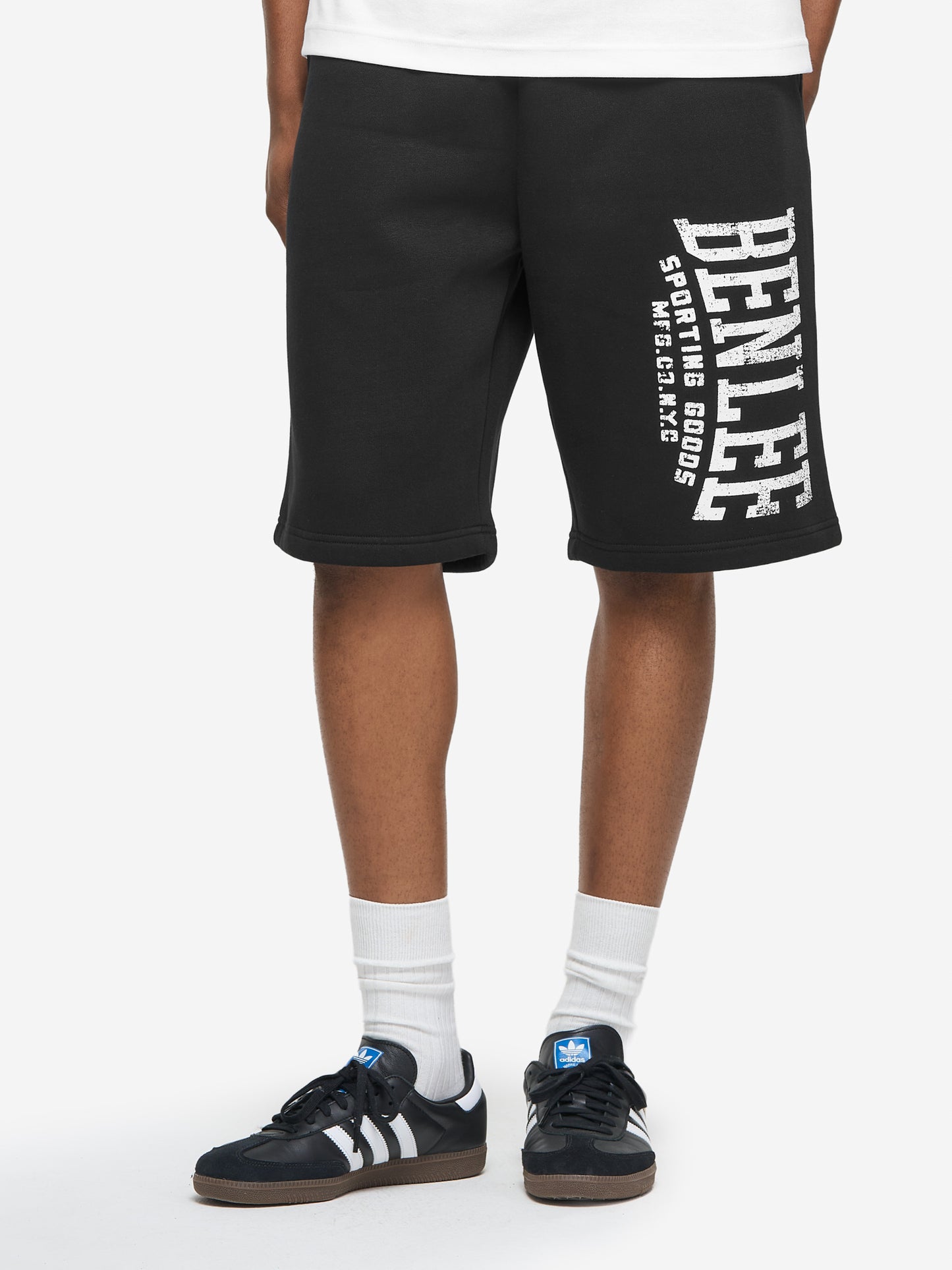 Schwarze BENLEE Herren Shorts in normaler Passform mit Vintage-Logo und weichem Fleece