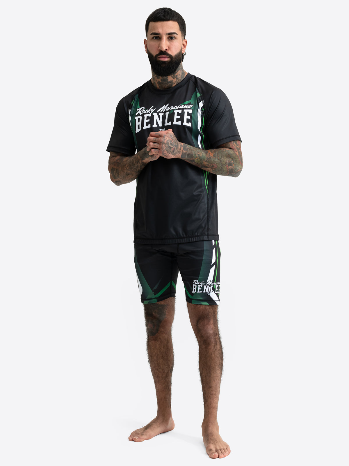 BENLEE Herren MMA Fight Shorts in Schwarz-Grün mit Logo-Print.