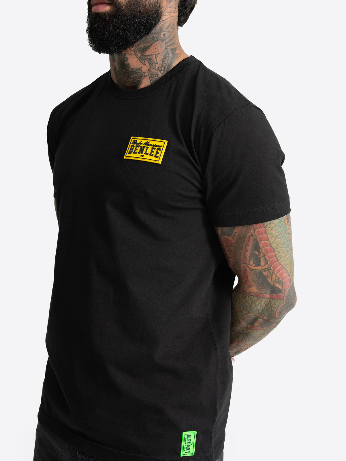 BENLEE Herren T-Shirt Schwarz normale Passform Detailansicht.