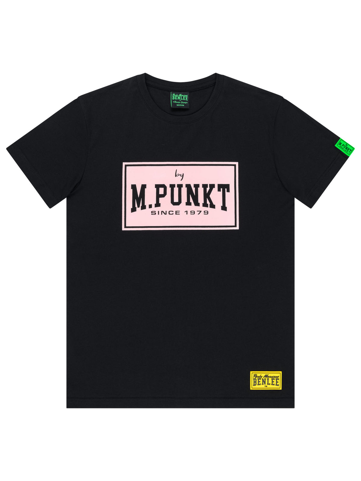 Schwarzes BENLEE Herren T-Shirt mit M.Punkt Logo-Print auf der Brust.