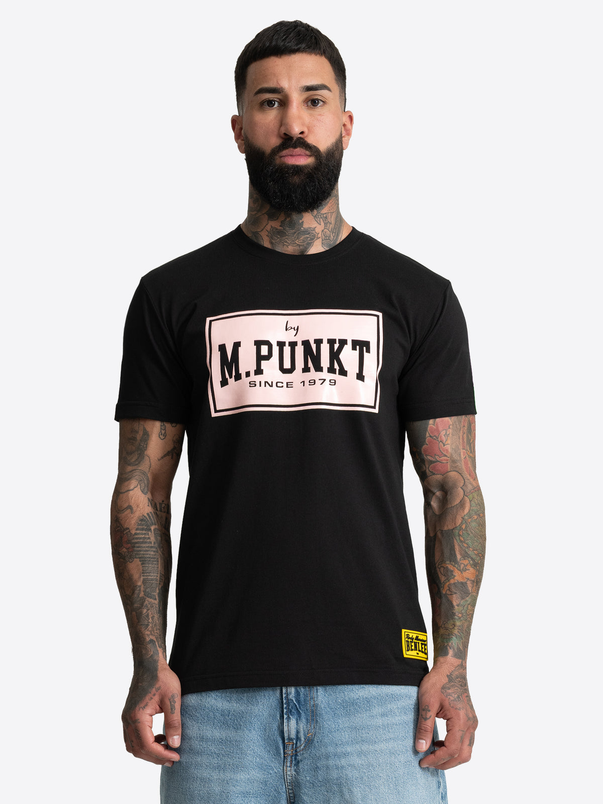 Schwarzes BENLEE Herren T-Shirt mit M.Punkt Logo-Print auf der Brust.