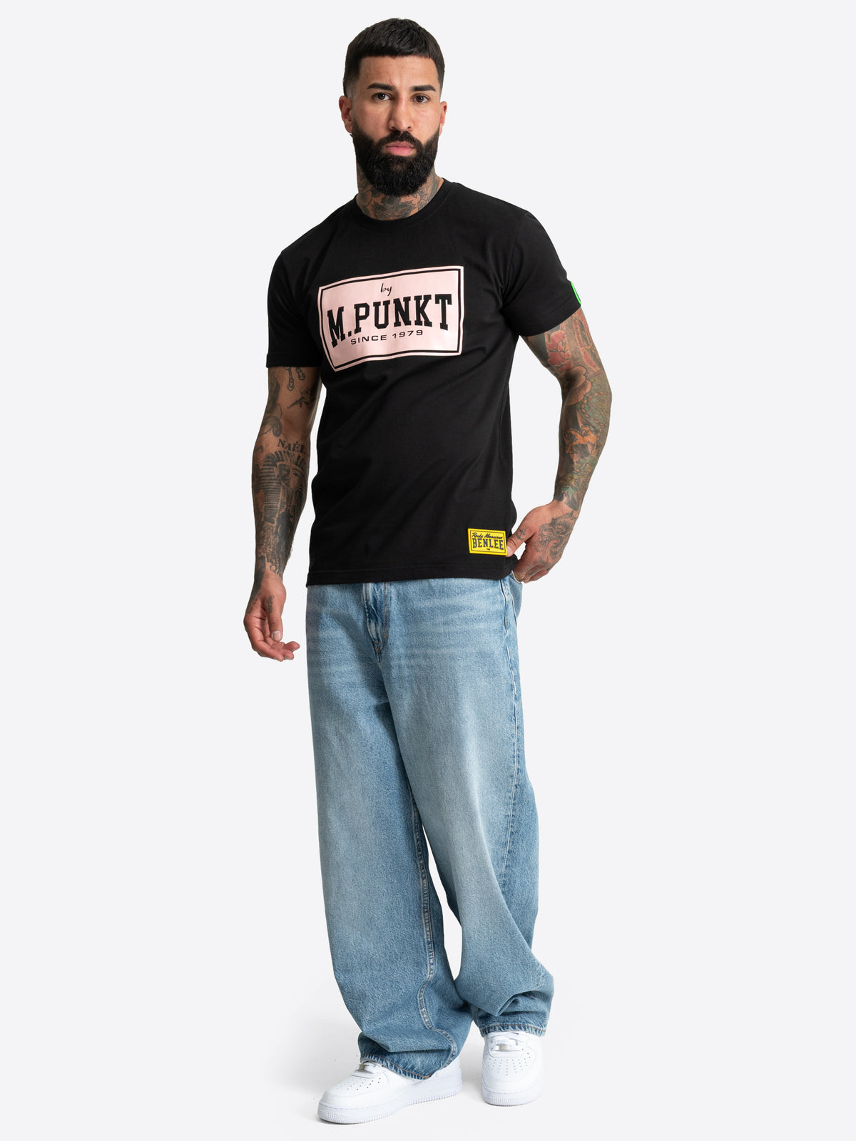 Schwarzes BENLEE Herren T-Shirt mit M.Punkt Logo-Print auf der Brust.