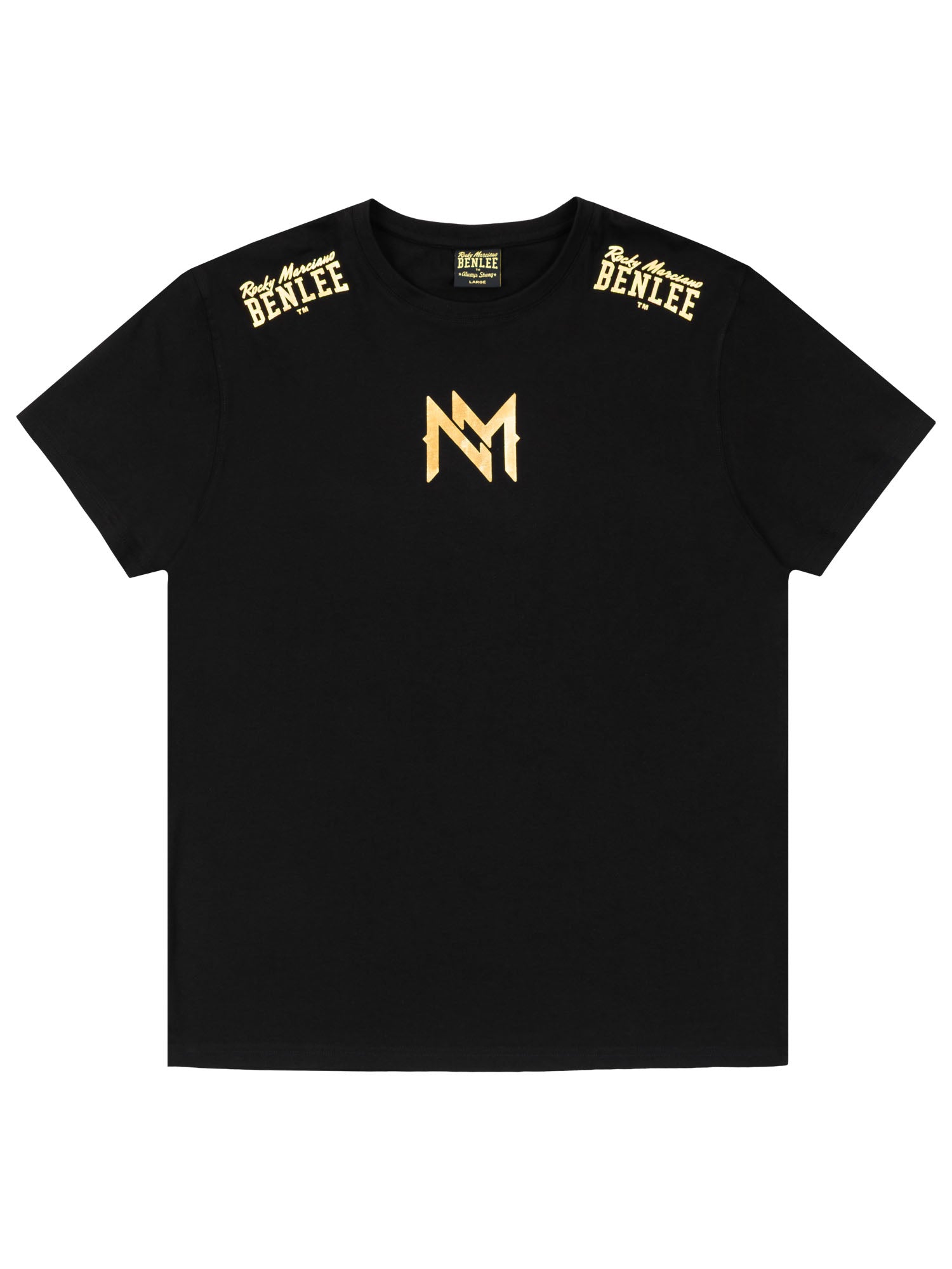 Schwarzes BENLEE T-Shirt für Herren mit goldenem Logo-Druck auf der Brust.