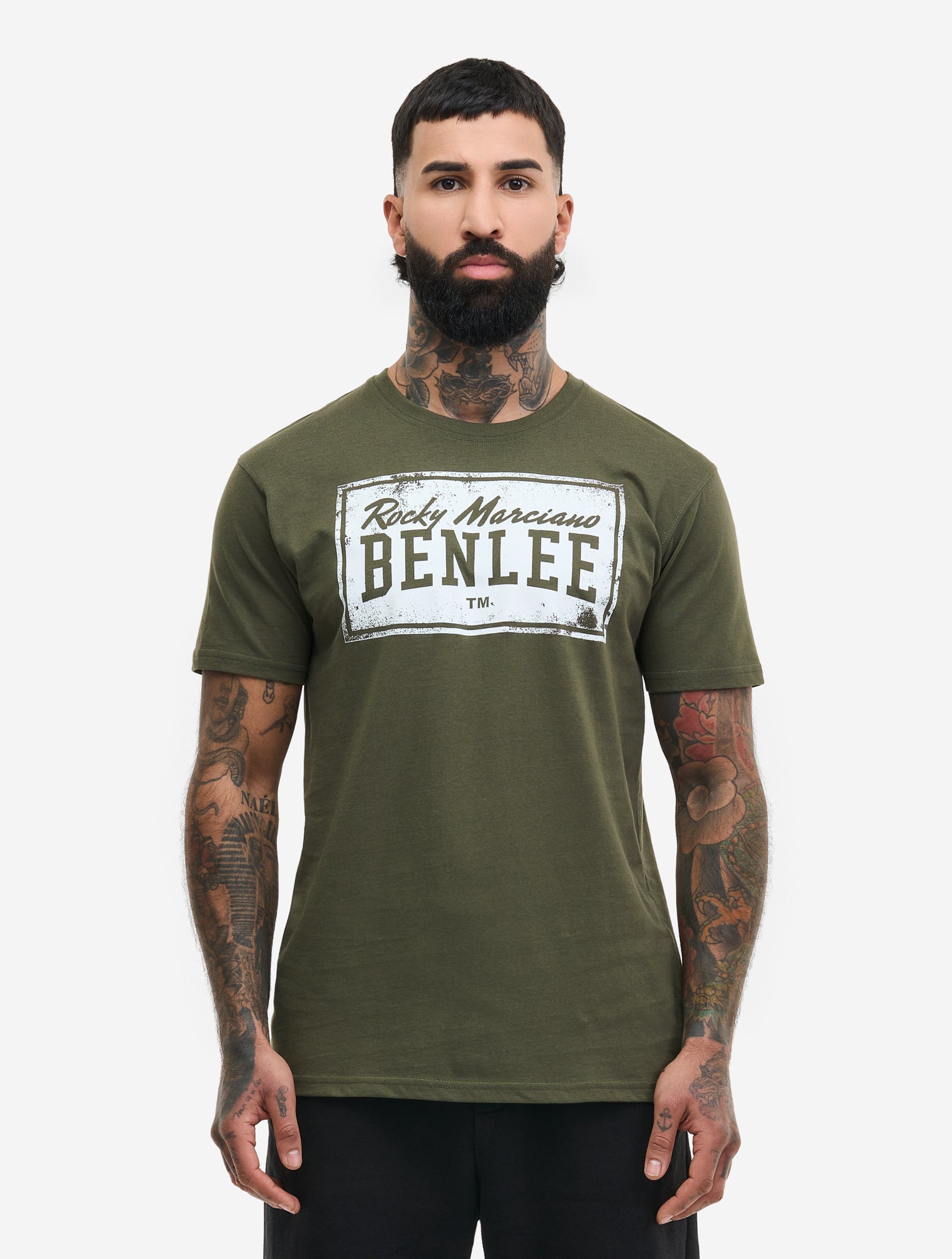 Olivgrünes Benlee Rocky Marciano Herren T-Shirt mit Logo-Print im Vintage-Look