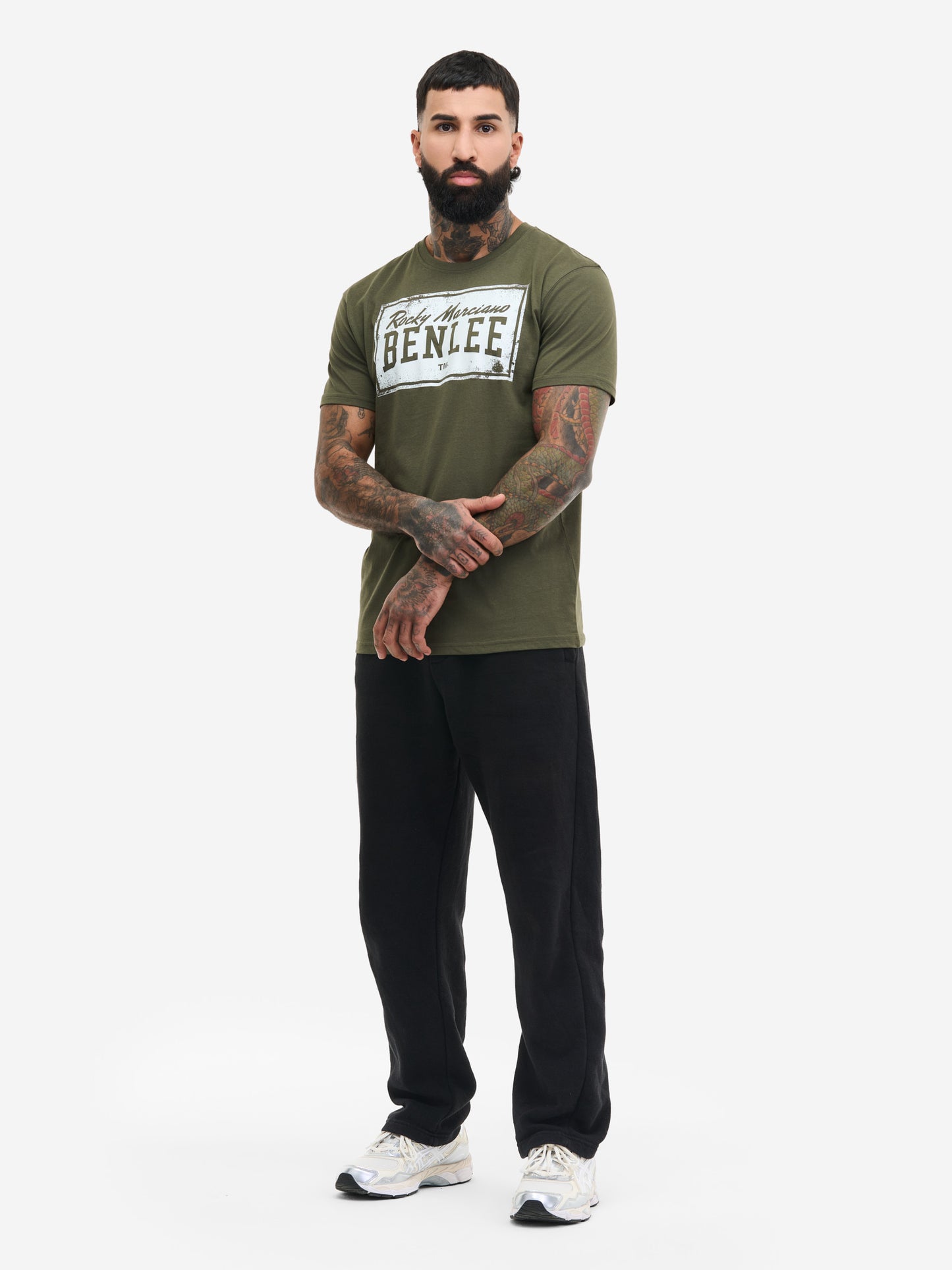Olivgrünes Benlee Rocky Marciano Herren T-Shirt mit Logo-Print im Vintage-Look