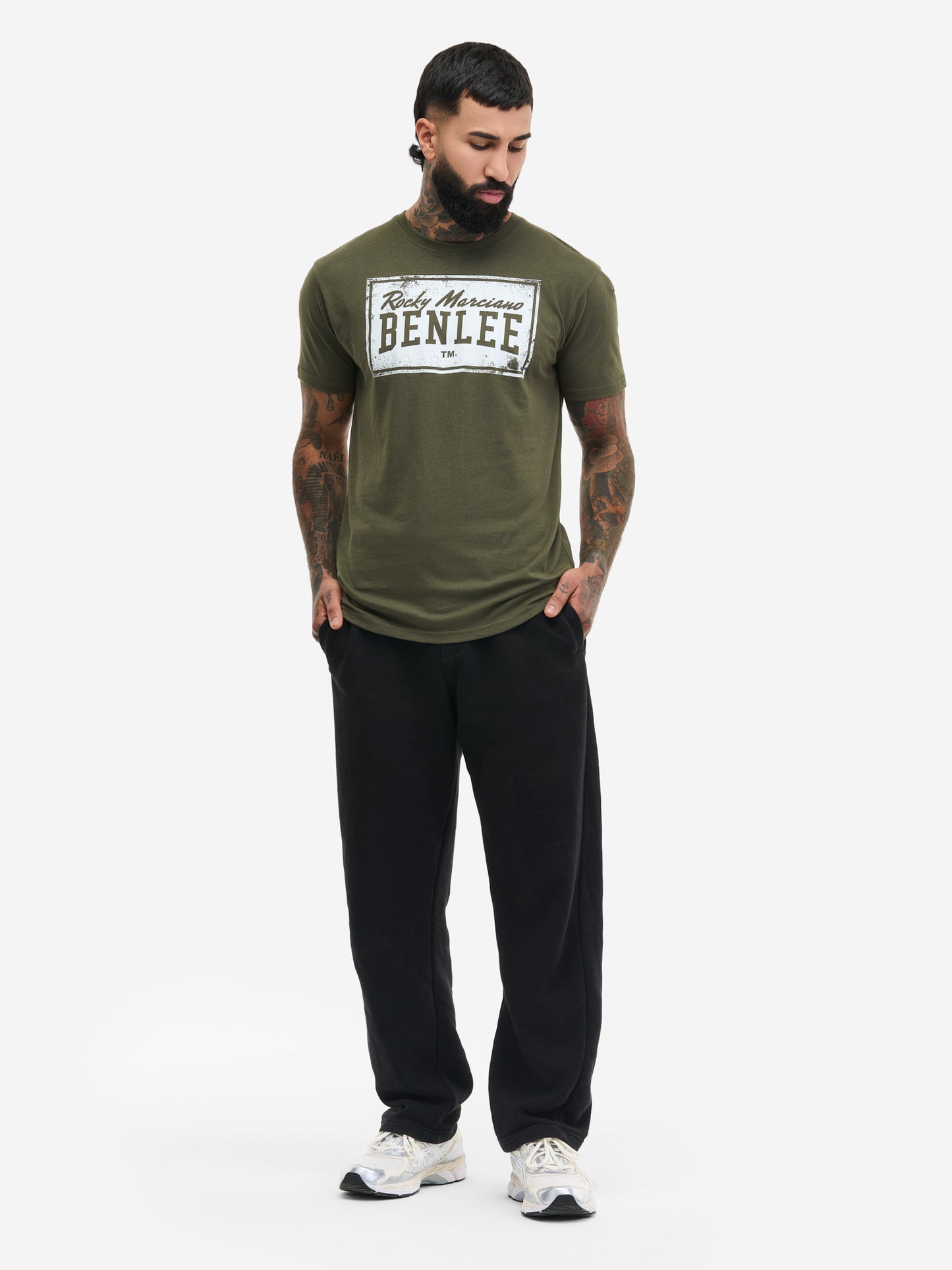 Olivgrünes Benlee Rocky Marciano Herren T-Shirt mit Logo-Print im Vintage-Look