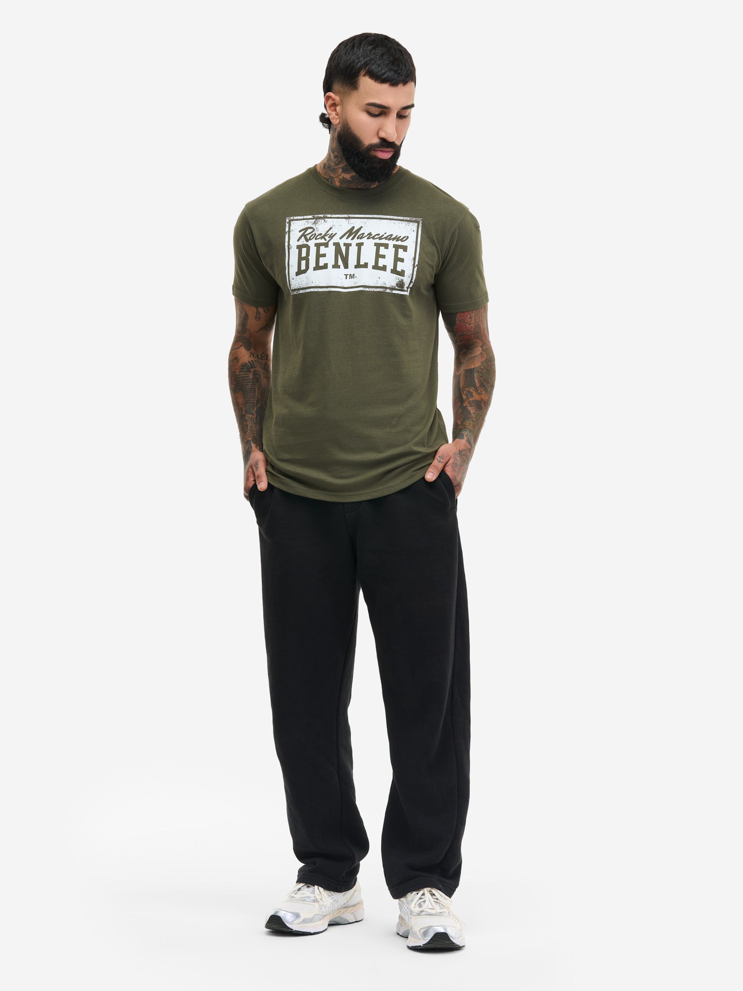 Olivgrünes Benlee Rocky Marciano Herren T-Shirt mit Logo-Print im Vintage-Look