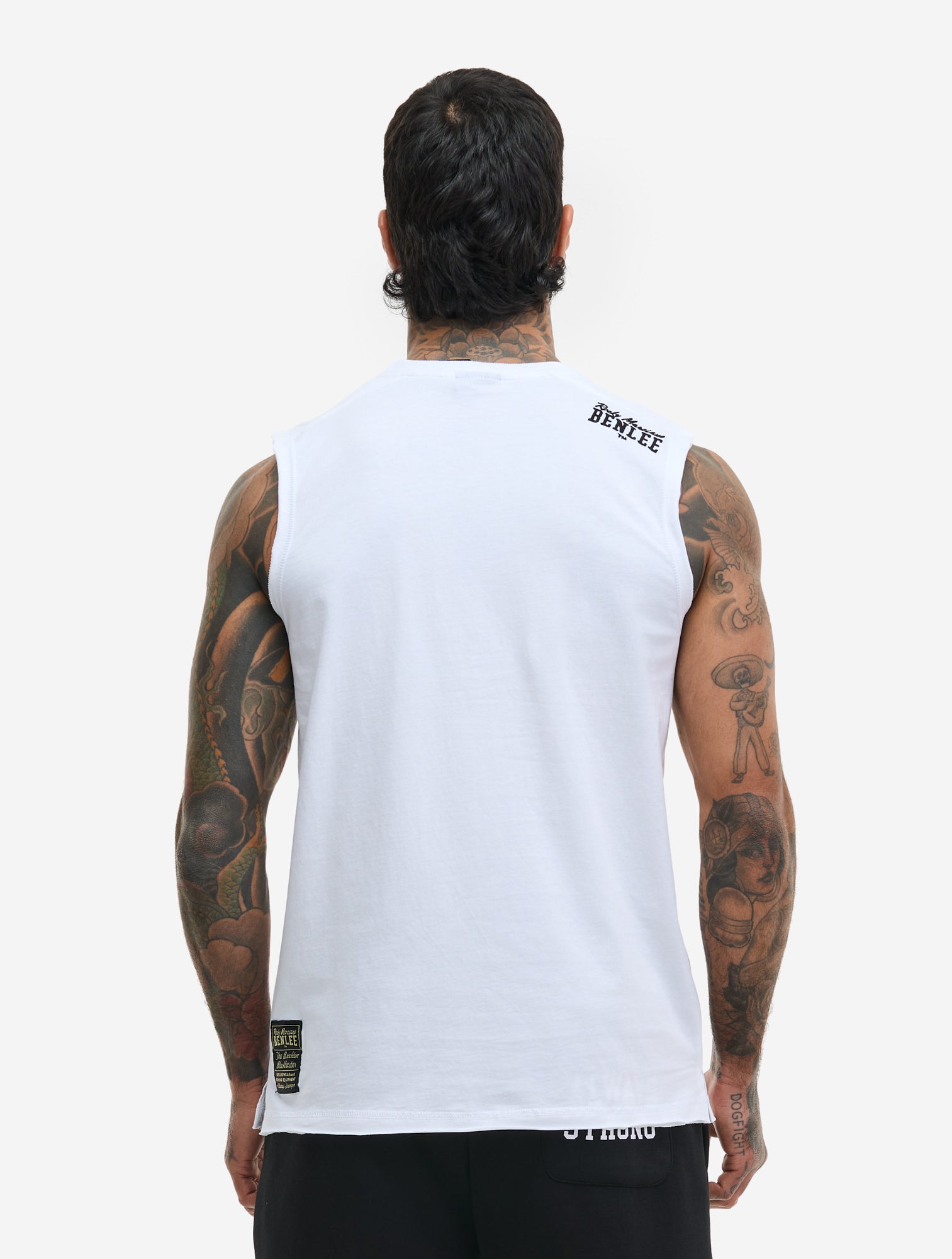 Rückansicht des weissen Benlee Rocky Marciano Muskelshirts für Herren