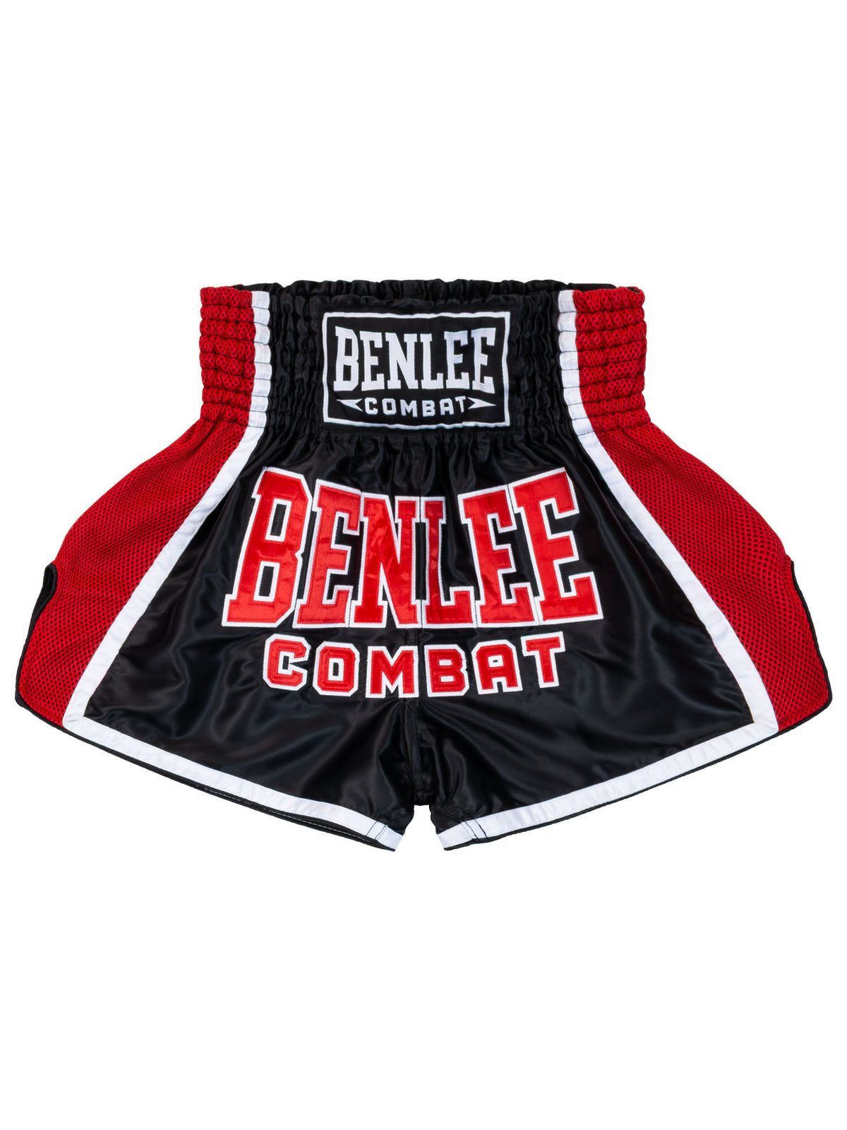 Schwarz-rote BENLEE Unisex Thaibox-Hose aus Satin für Muay Thai.