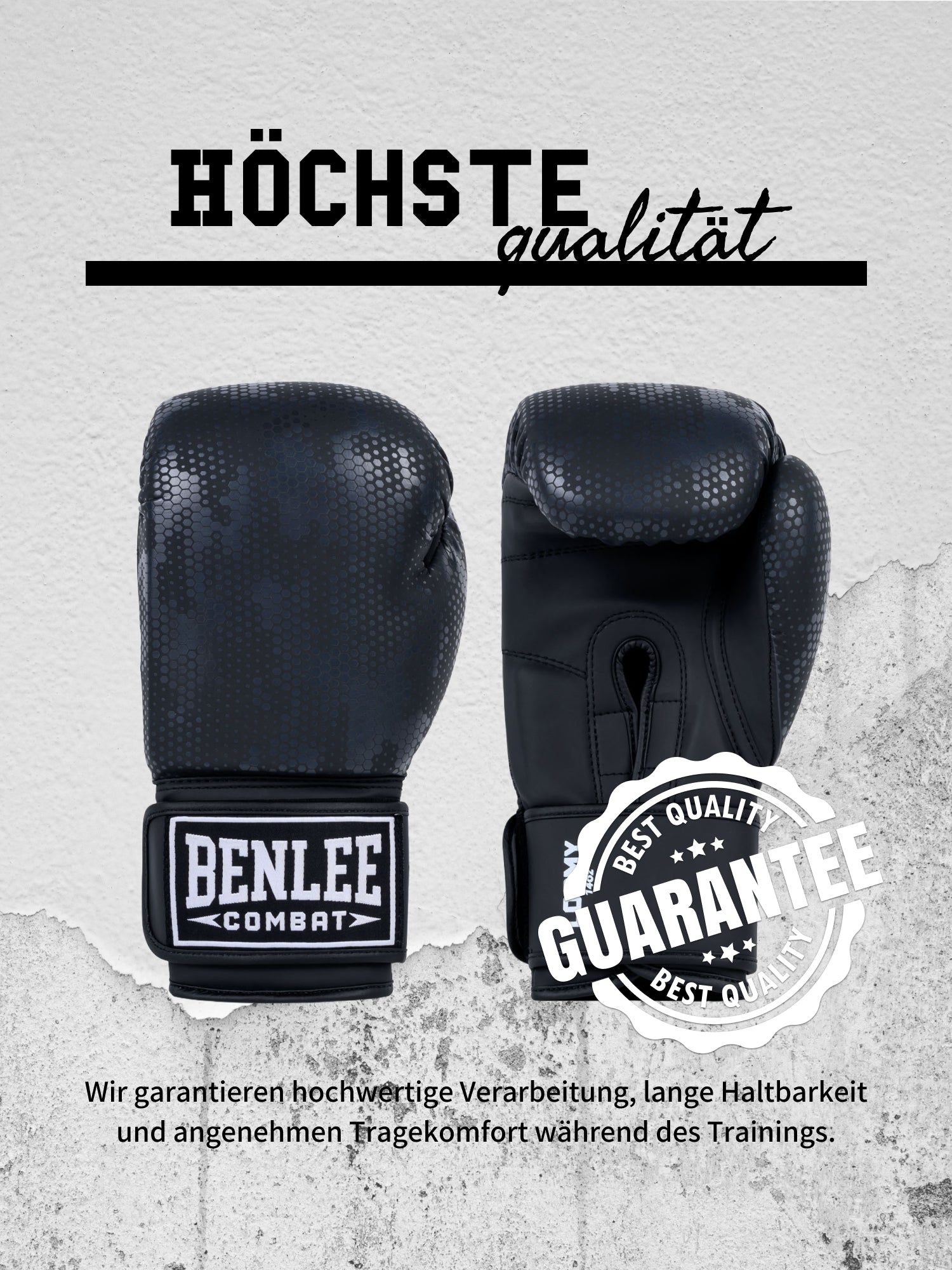 Benlee Boxhandschuhe in Schwarz mit Qualitätssiegel für Training und Haltbarkeit.