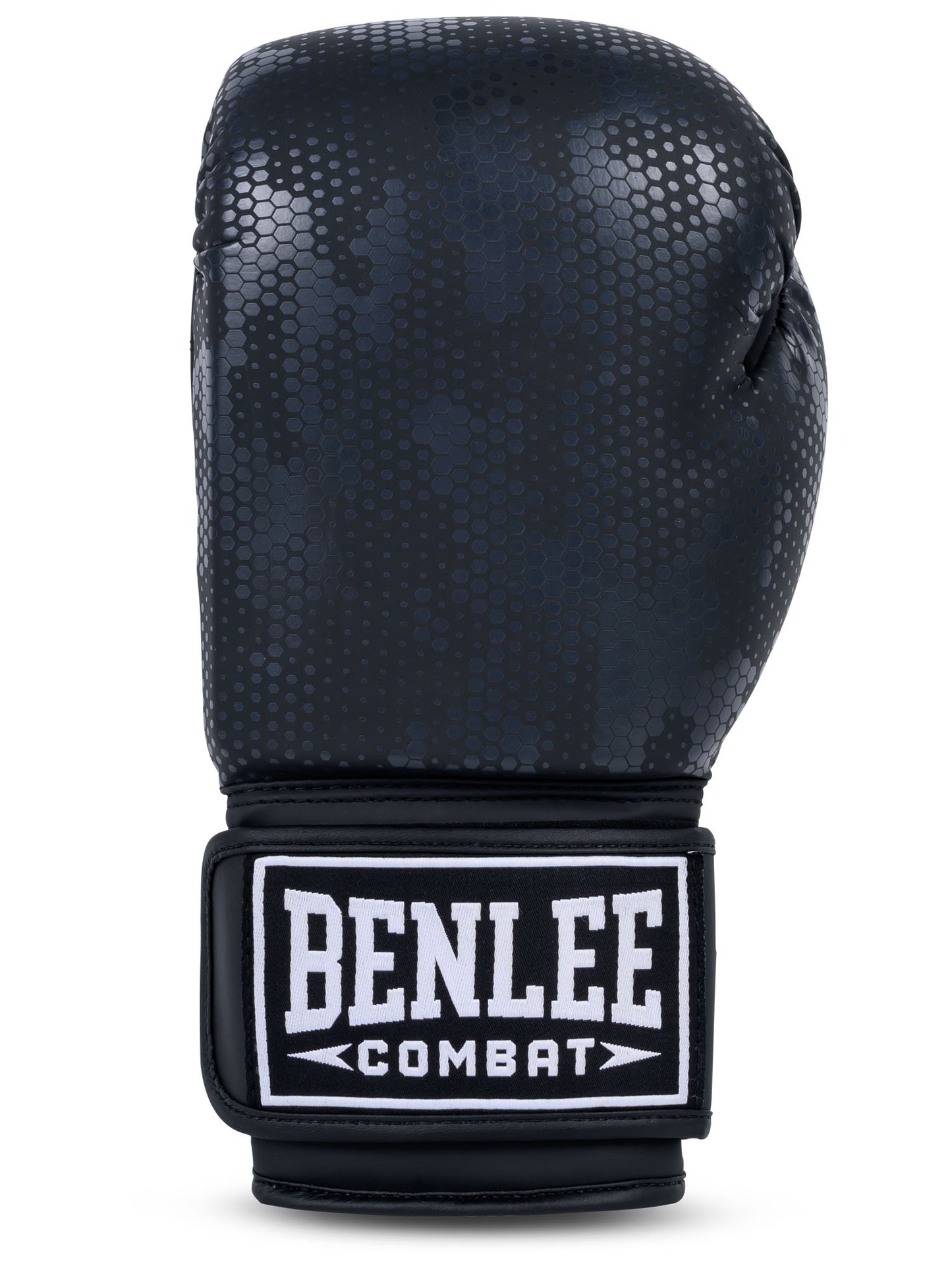 Schwarze Benlee Boxhandschuhe aus Kunstleder mit Camouflage-Muster.