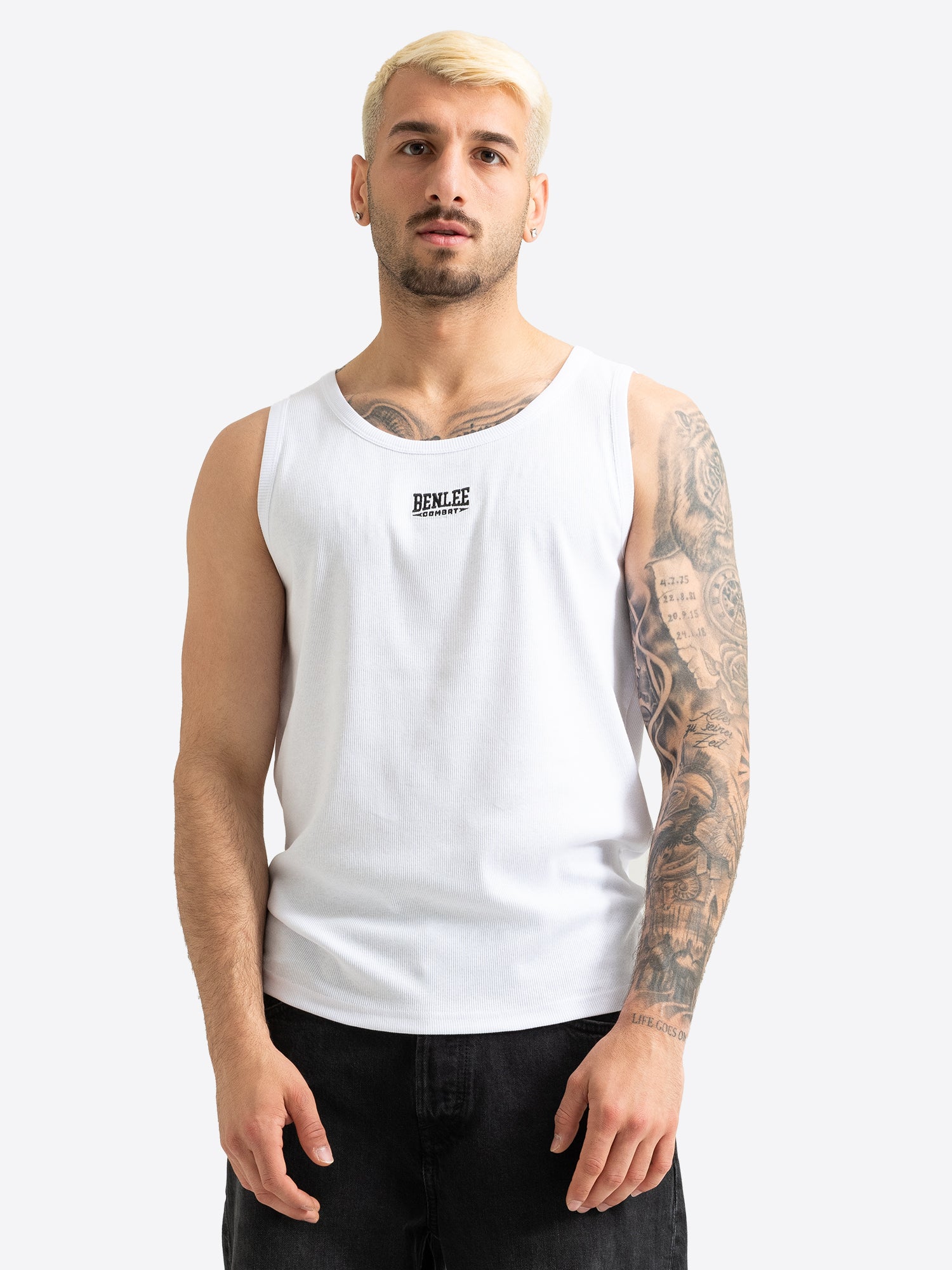 Weisses BENLEE Herren Singlet in schmaler Passform aus Doppelripp-Baumwolle.