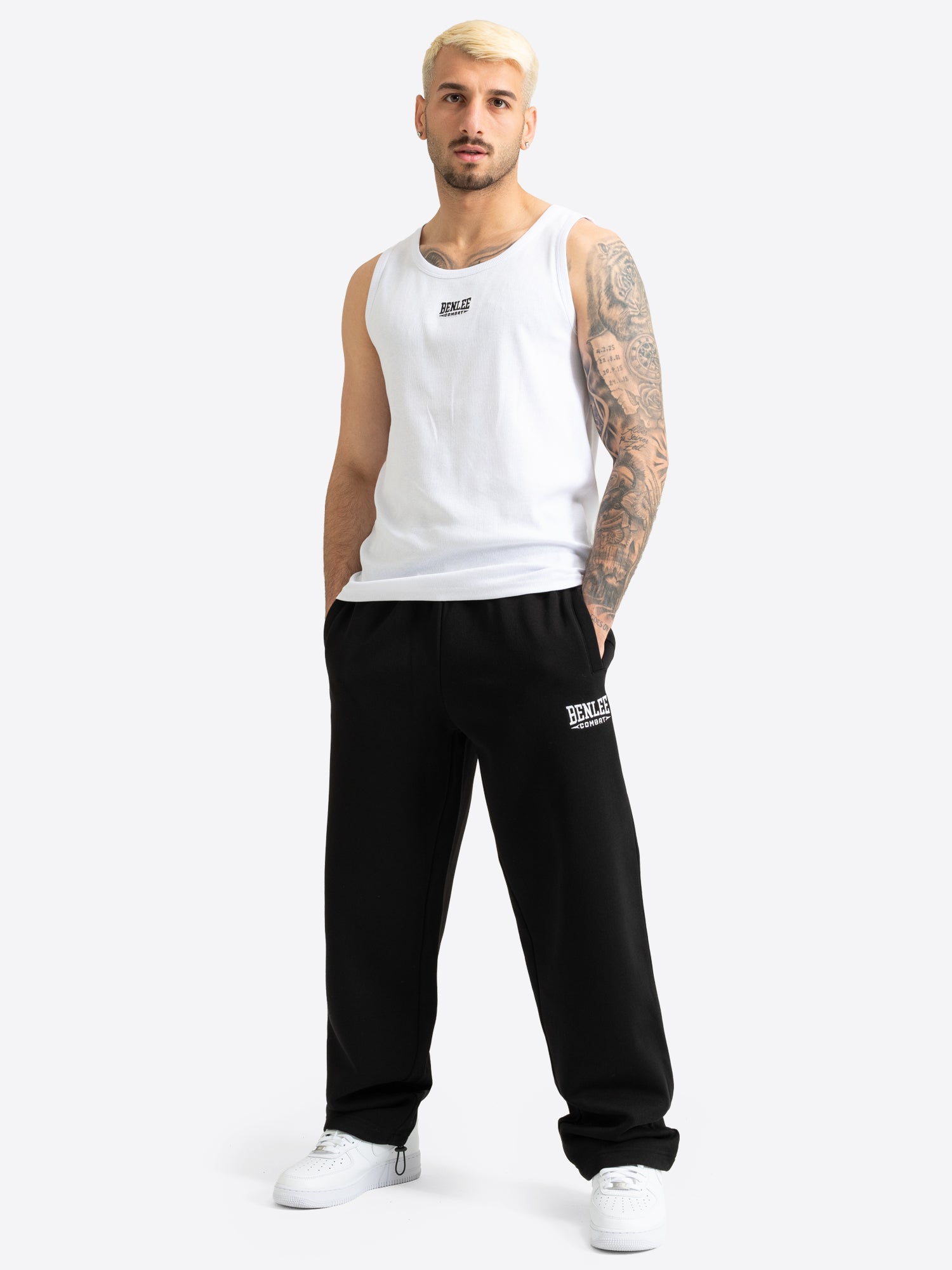 Weisses BENLEE Herren Singlet in schmaler Passform aus Doppelripp-Baumwolle.
