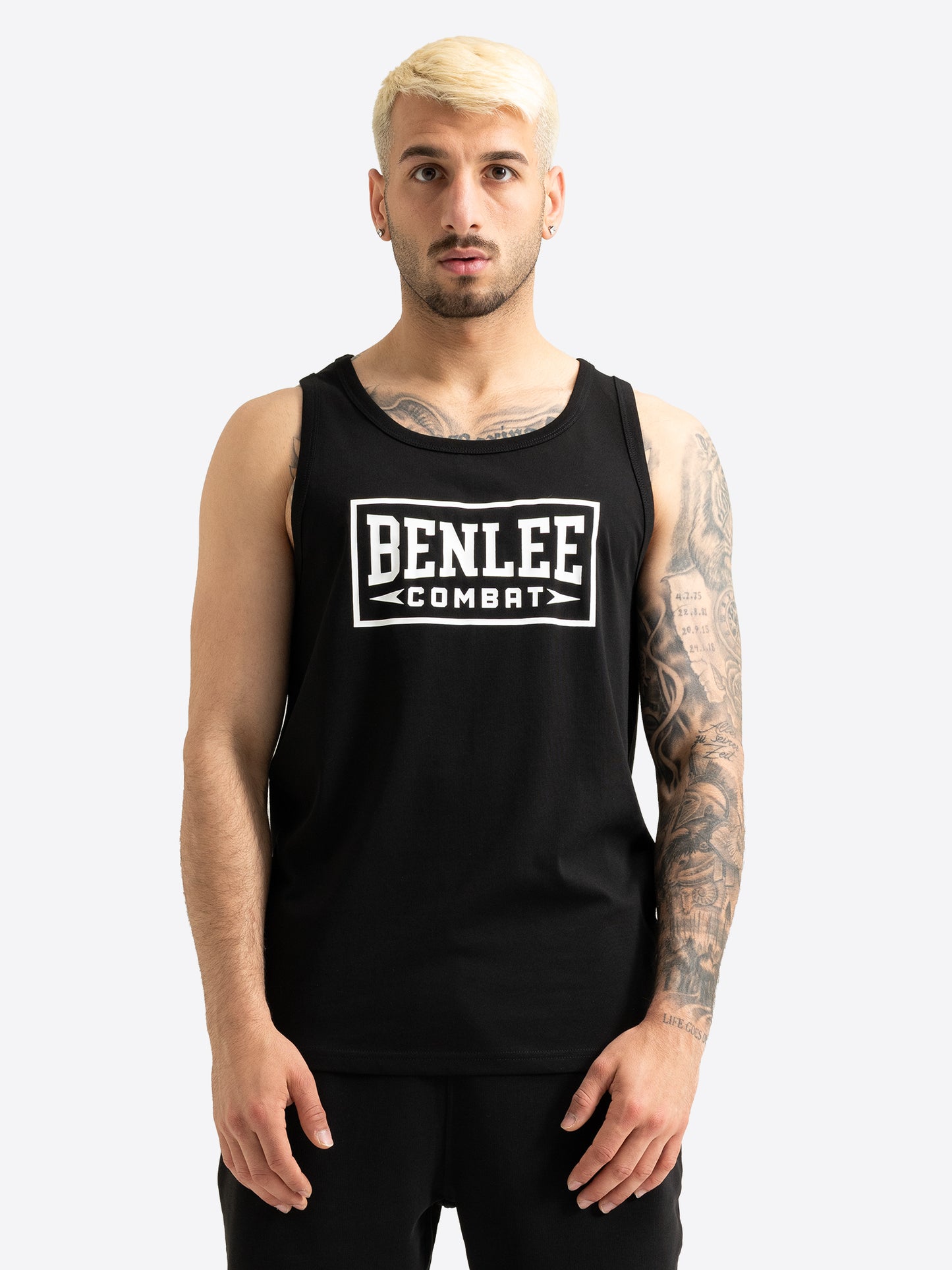 Schwarzes BENLEE Herren Singlet mit grossem Logo-Druck auf der Brust.