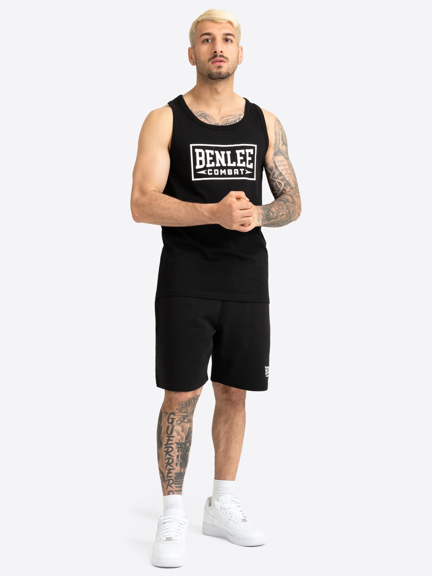 Schwarzes BENLEE Herren Singlet mit grossem Logo-Druck auf der Brust.