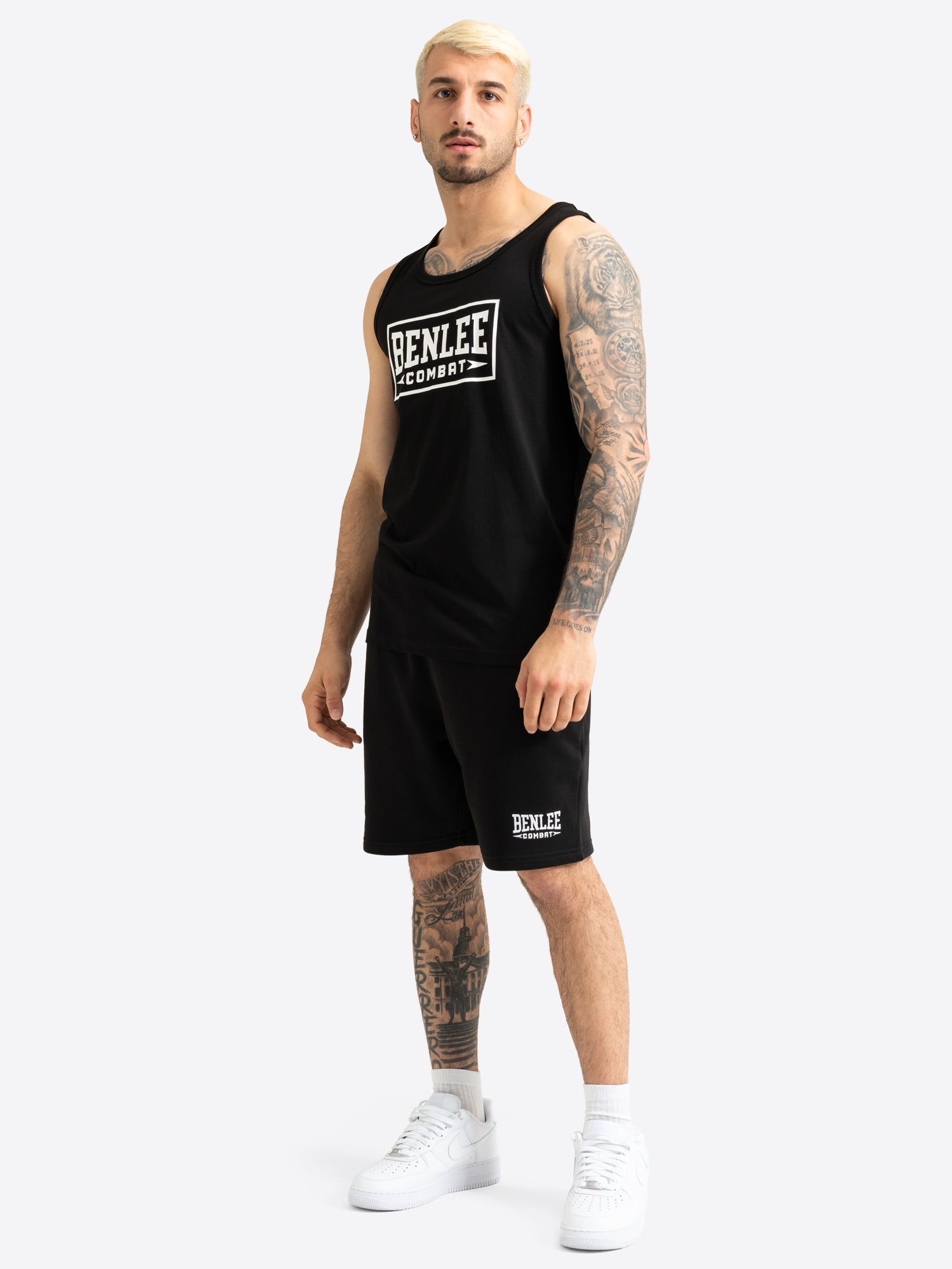 Schwarzes BENLEE Herren Singlet mit grossem Logo-Druck auf der Brust.