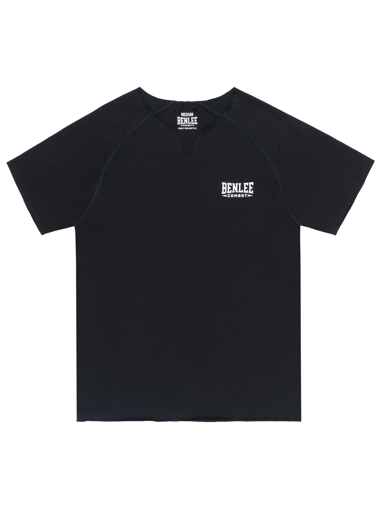  Schwarzes BENLEE Herren T-Shirt mit kleinem Logo-Druck und V-Ausschnitt.