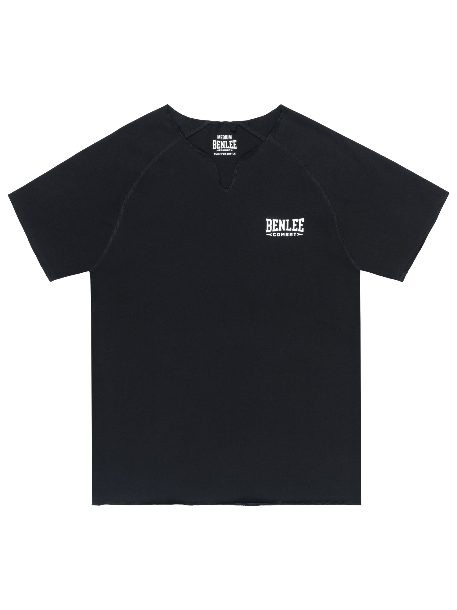  Schwarzes BENLEE Herren T-Shirt mit kleinem Logo-Druck und V-Ausschnitt.