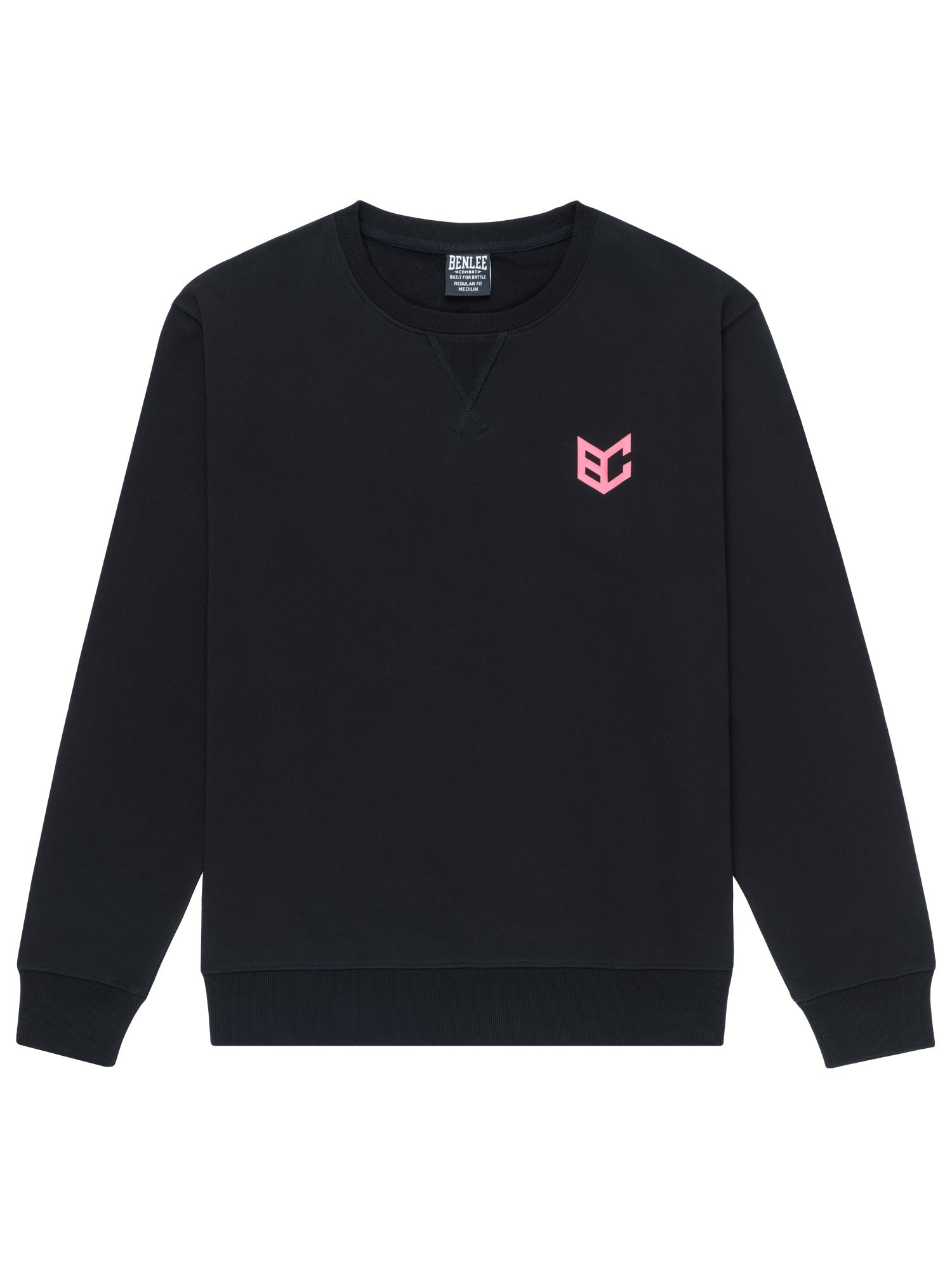 BENLEE Herren T-Shirt in Schwarz. Vorderansicht mit kleinem, rosa Logo-Druck auf der Brust.