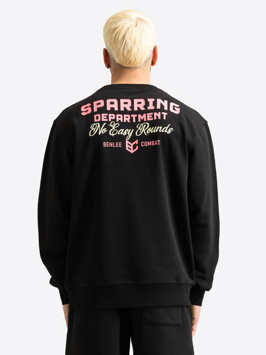BENLEE Herren Sweatshirt in Schwarz. Rückansicht mit grossem, rosa-weissem Grafik-Rückendruck.